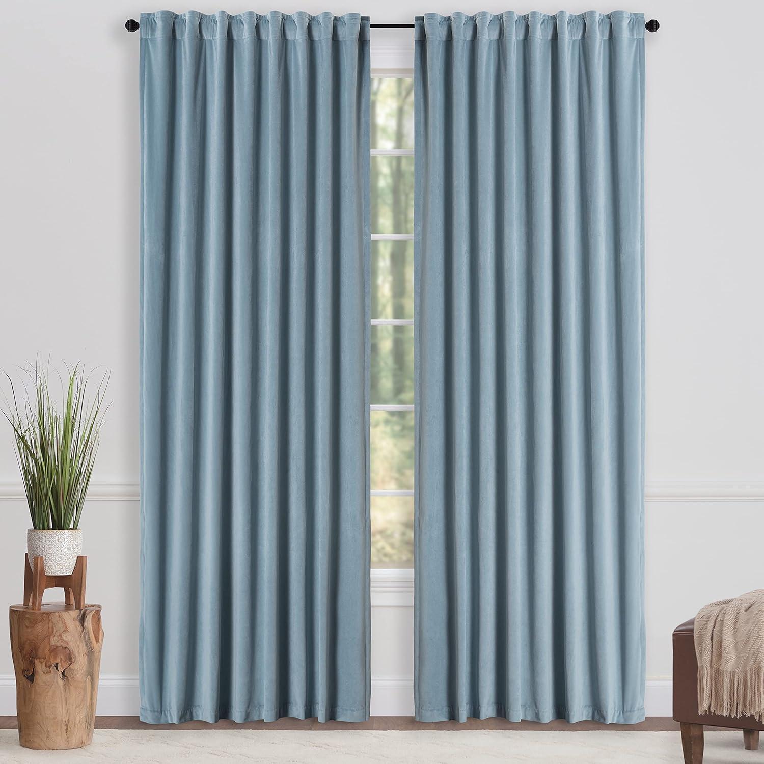 Chanasya 2pk Solid Velvet Room Darkening Window Curtain Panels - Set of 2 - 52 x 63 Inches Long - Slate Blue