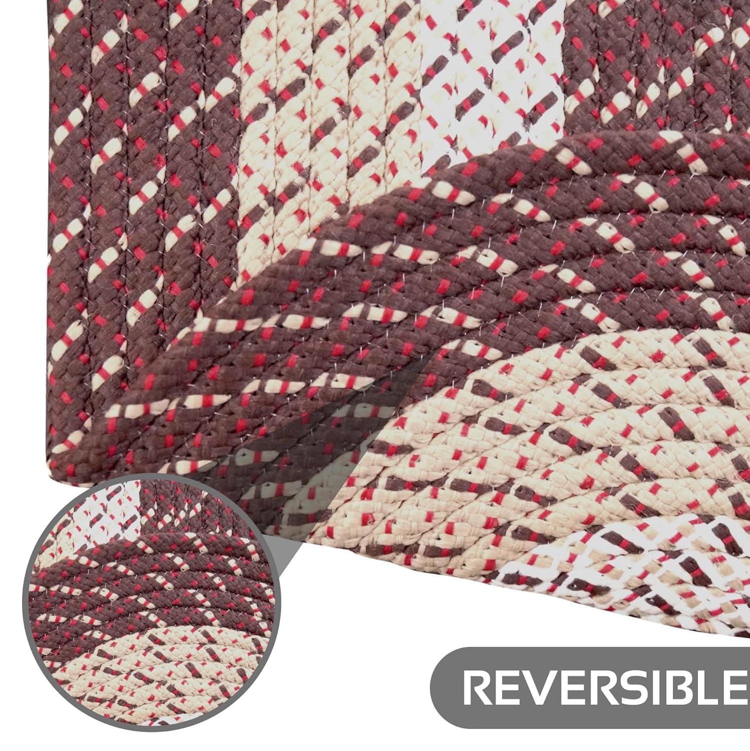 Better Trends Alfombra Trenzada de Tres Círculos de 40" x 60" 100% Polipropileno Duradera y Resistente a las Manchas Alfombra Reversible para Área Interior, Colección de Rayas Campestres - Rayas Marrones