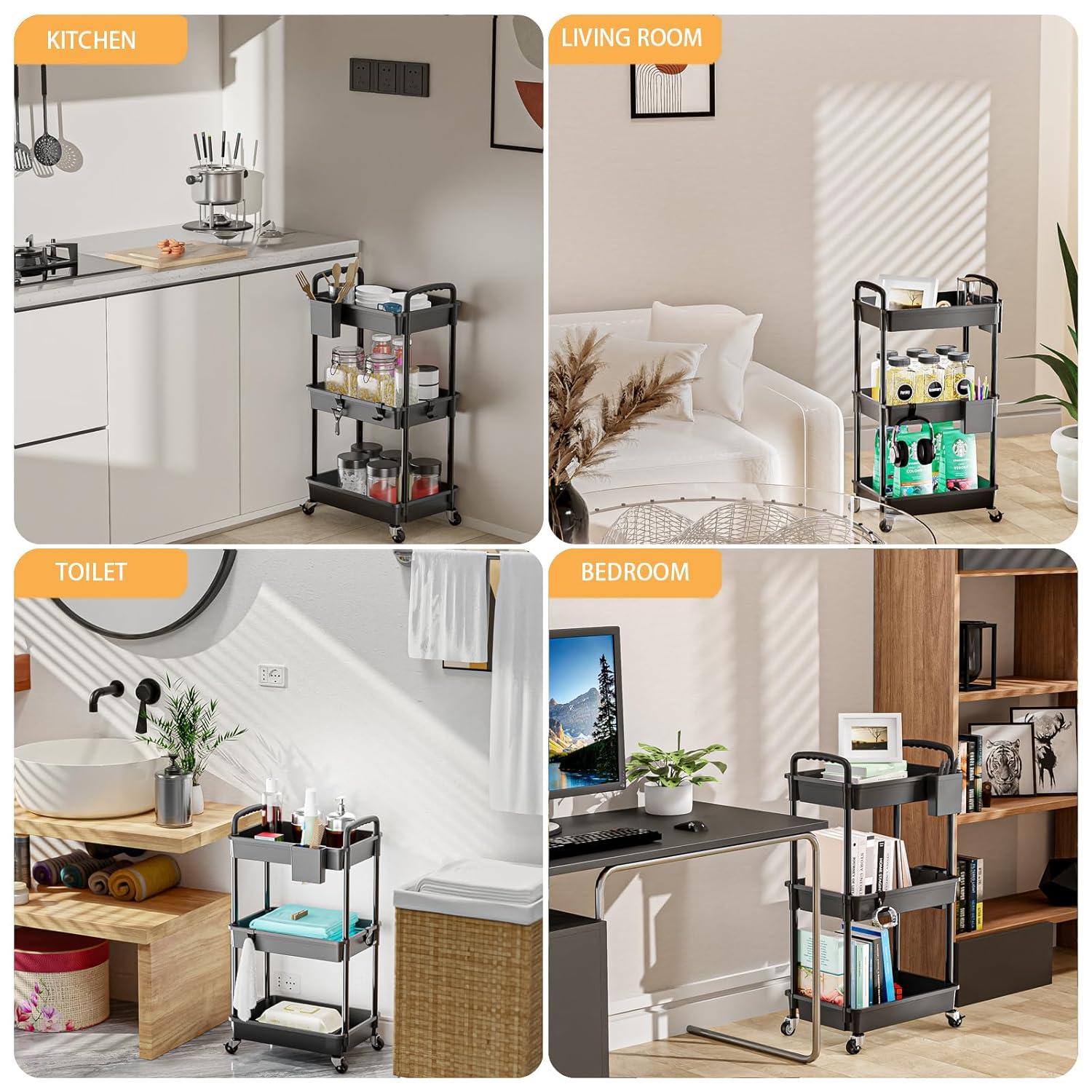 Ebern Designs 3 Tier Rolling Utility Cart With Drawer,utility Cart Made Of Multifunctional Storage Organizer Tool For Kitchen,bathroom,living Room,office