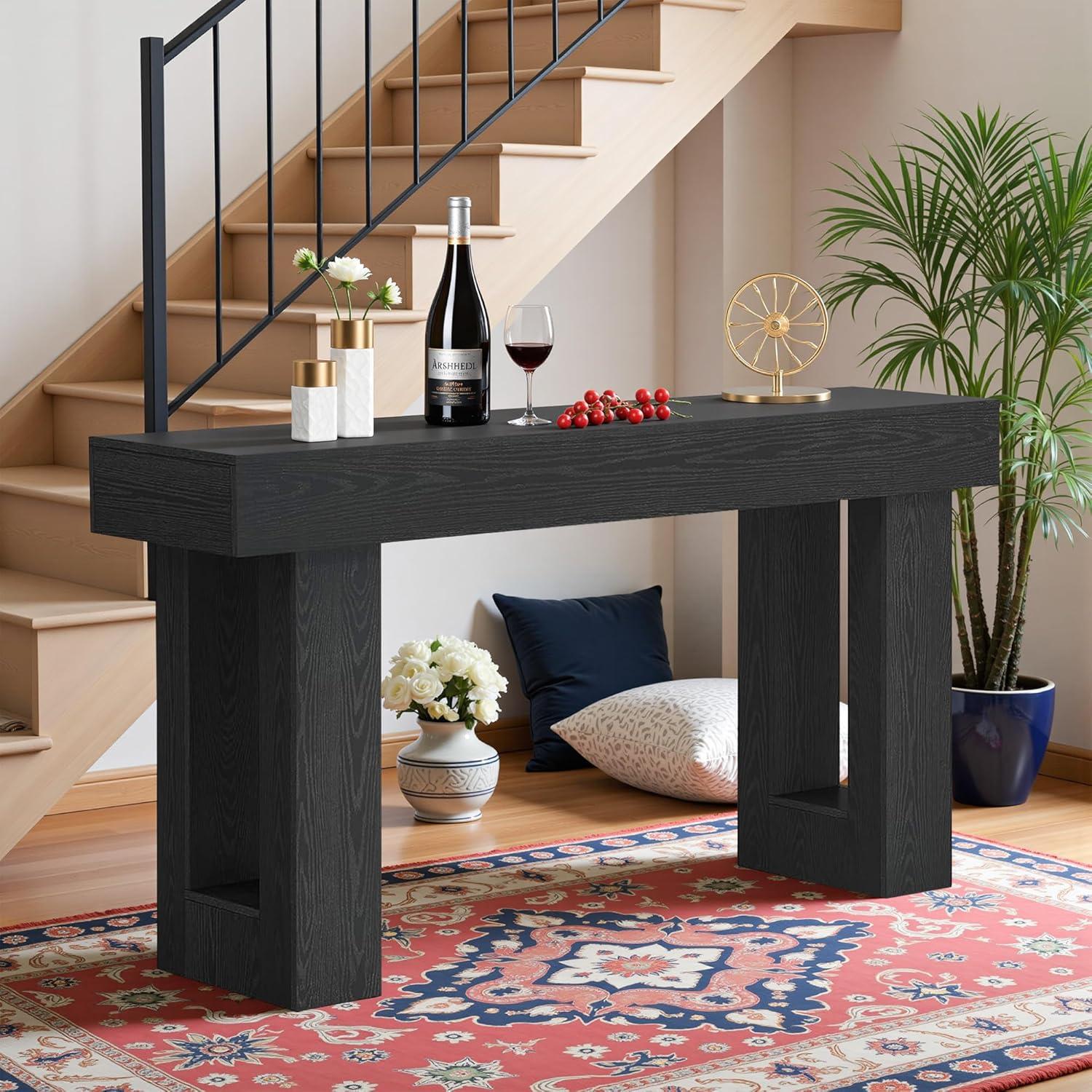 GIODIR 63 Inch Long Console Table, Rustic Wooden Sofa Table Behind Couch, Farmhouse Entryway Table, Industrial Accent Furniture For Entrance, Foyer, Hallway, Living Room