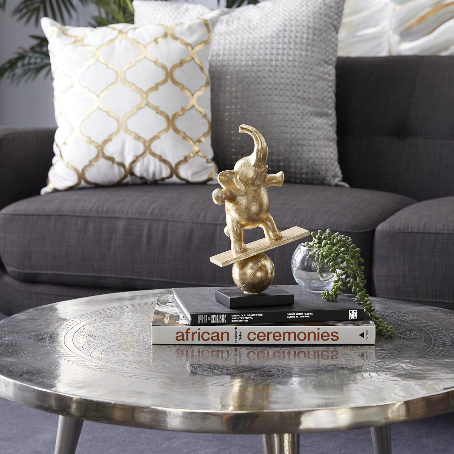 Deco 79 Polystone Elephant Handmade Decorative Sculpture Home Decor Statue, Accent Figurine 7" x 3" x 12", Gold