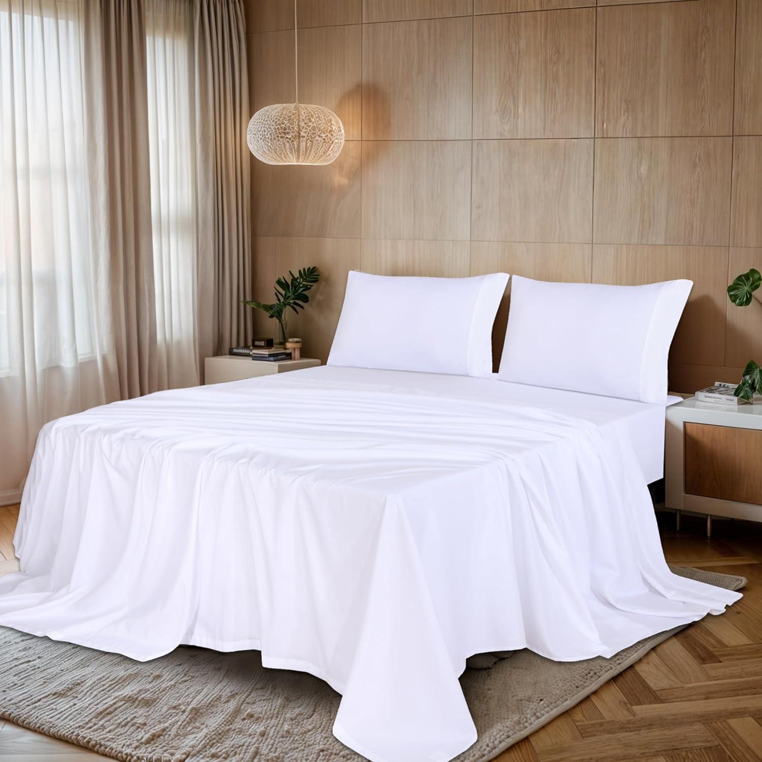 King Size White Brushed Microfiber Deep Pocket Sheet Set