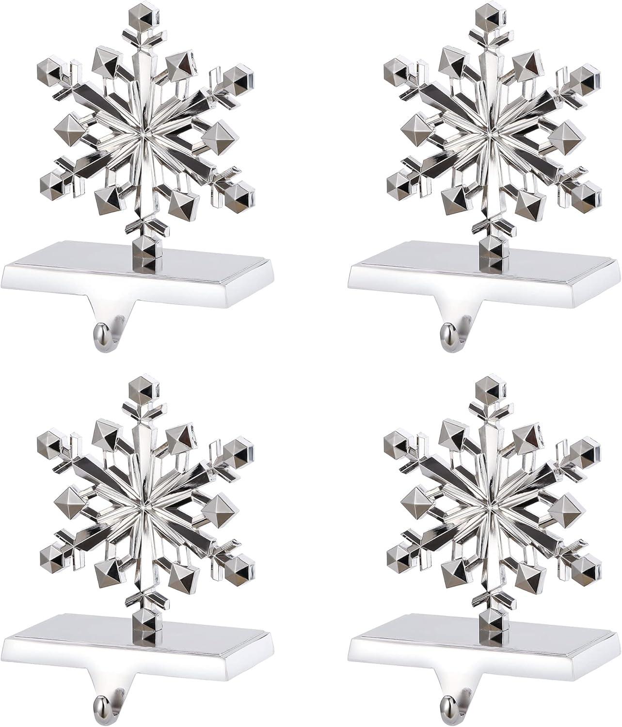 Iconikal The Original Snowflake Stocking Hanger Holder, Chrome, 4-Pack