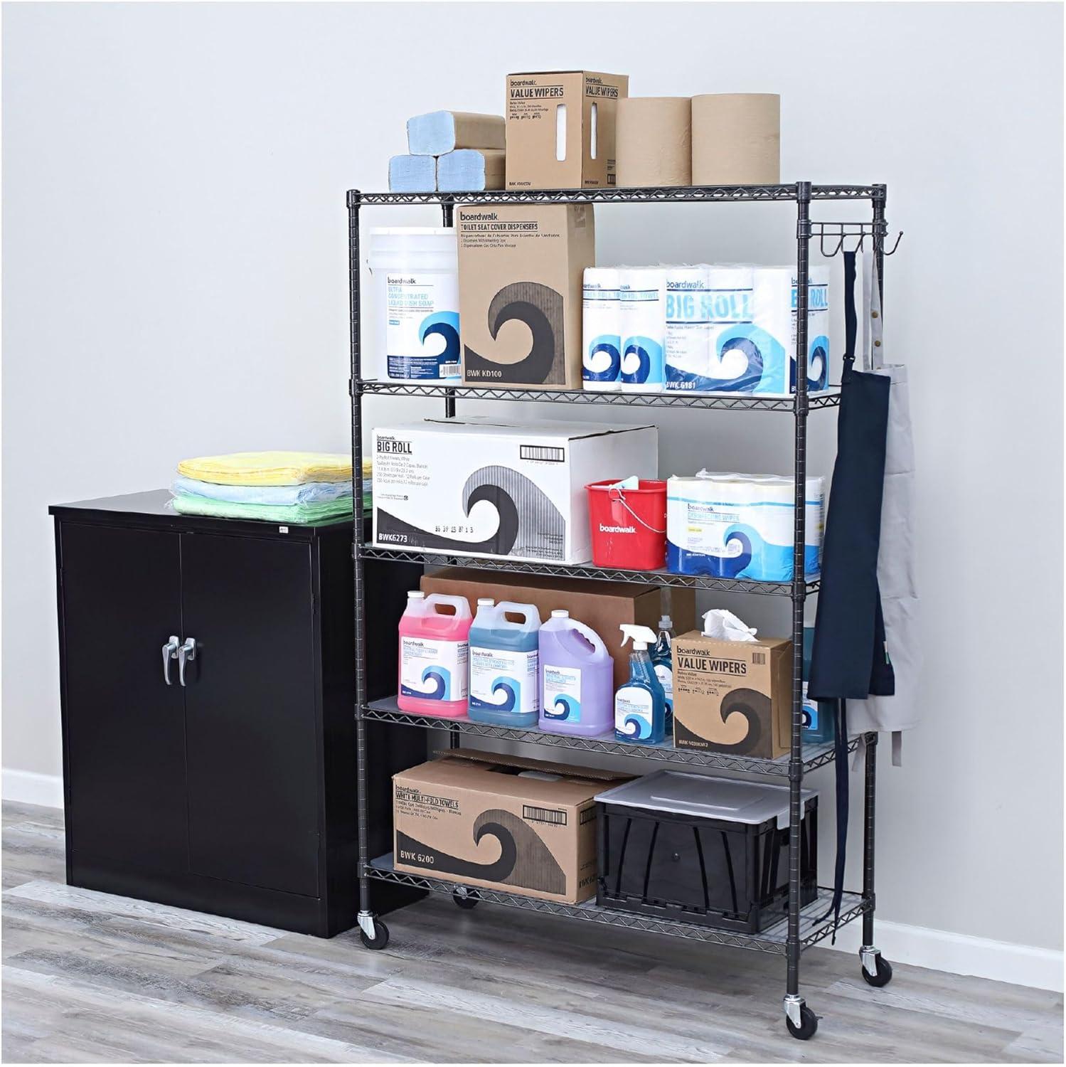 Alera 5-Shelf Wire Shelving Kit with Casters and Shelf Liners, 48w x 18d x 72h, Black Anthracite