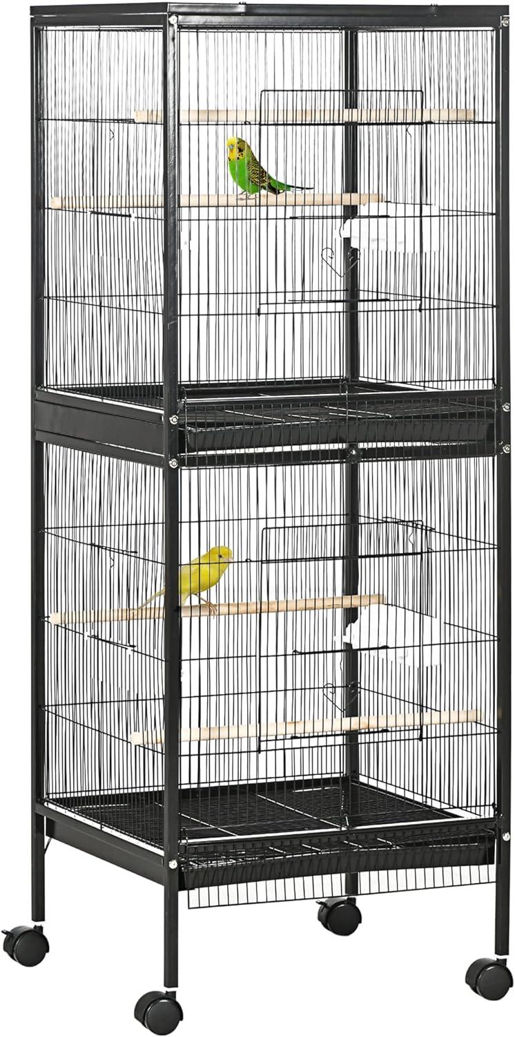 Zateety Large Bird Cage with 1.7 Ft. Width for Wingspan, Bird Aviary Indoor with Multi-Door Design, Fit for A Canary, Finch, Conure, 55", Black