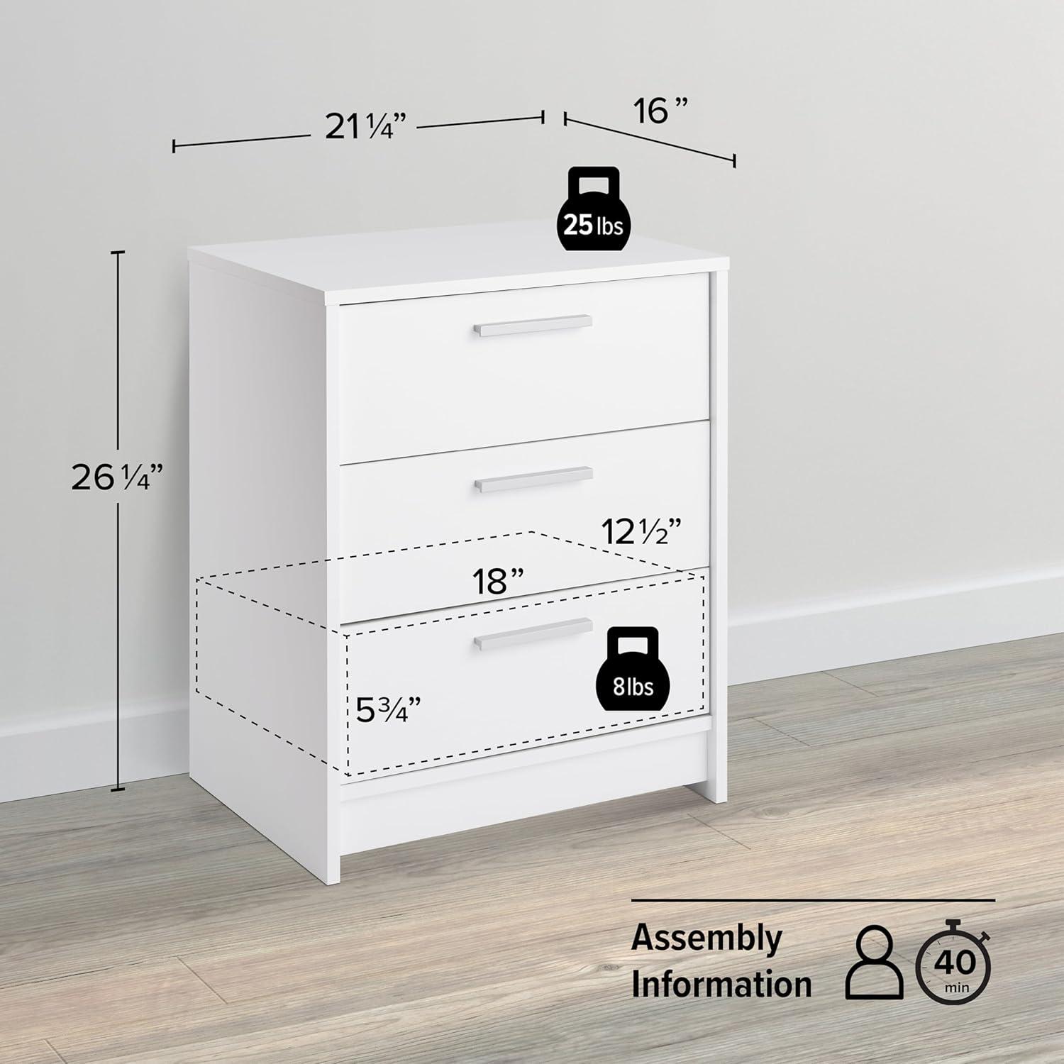 Studio Essentials White 3 Drawer 16" D X 21.25" W x 26.25" H Nightstand