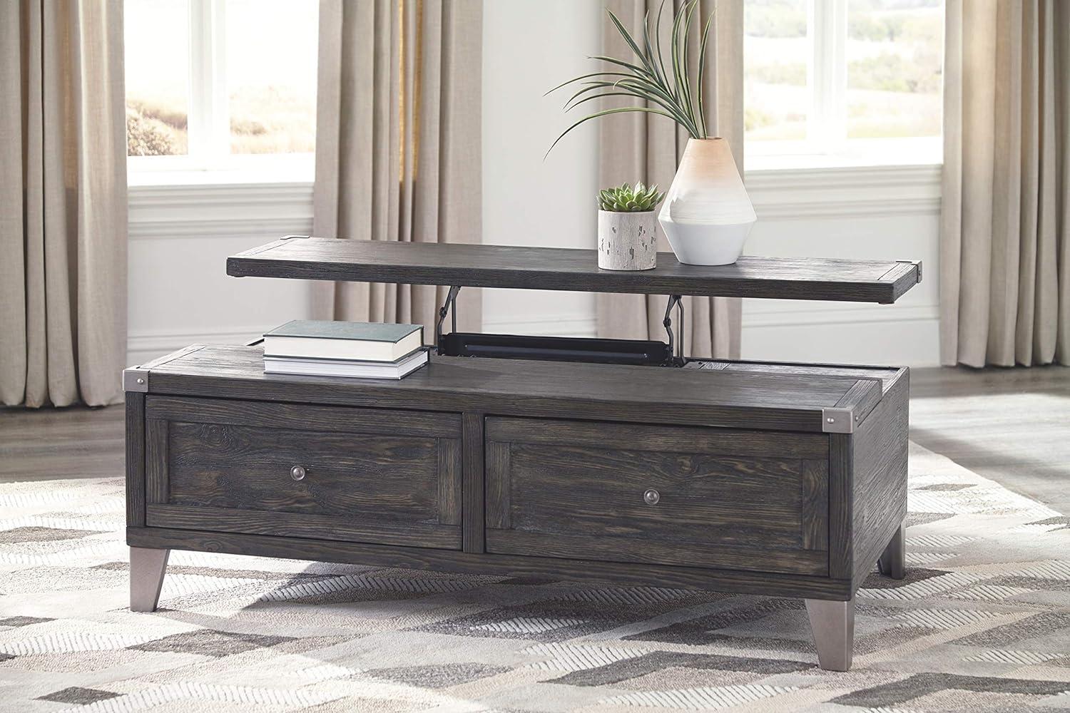 Dark Gray Rectangular Lift-Top Coffee Table with Storage