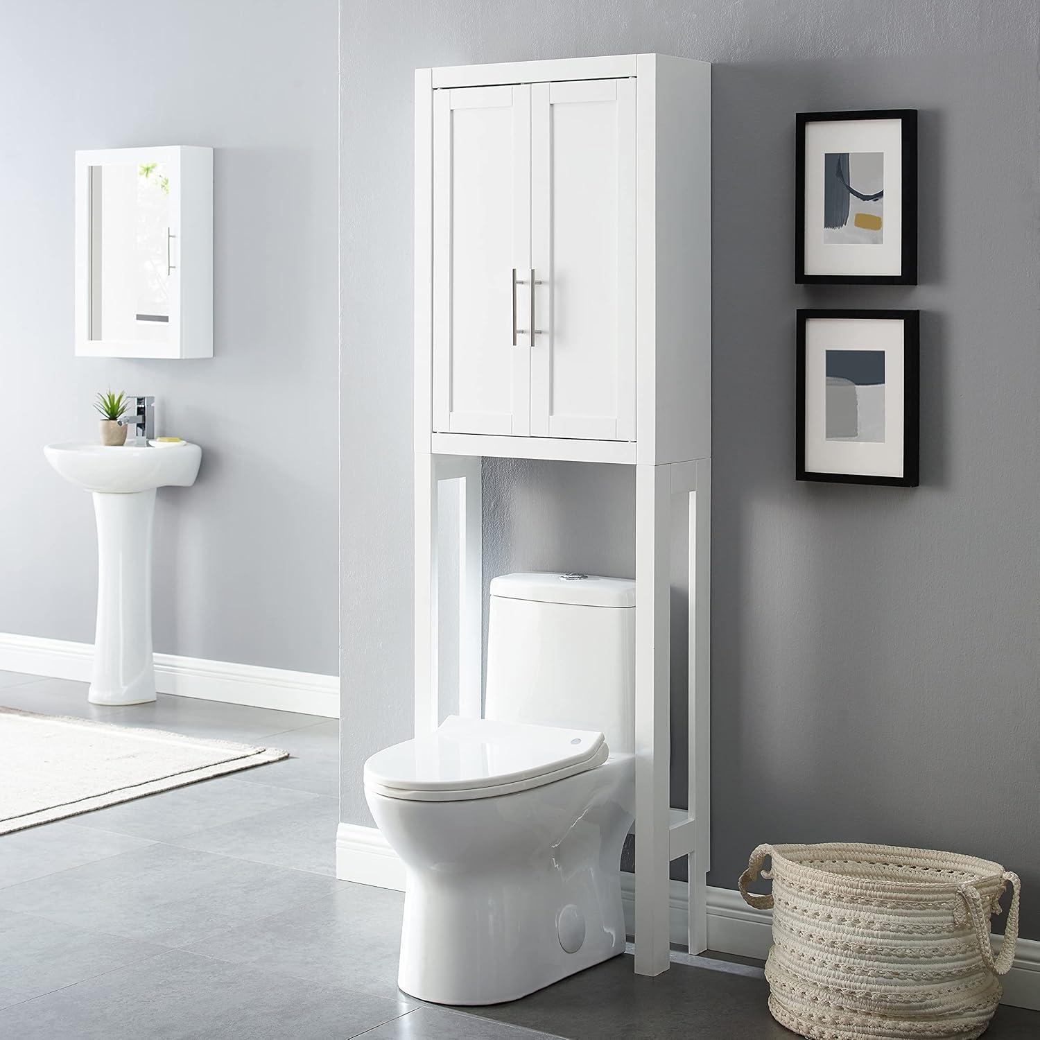 Savannah Space Saver White - Crosley: Bathroom Etagere with Adjustable Shelves, MDF Frame, Anti-Tip Hardware
