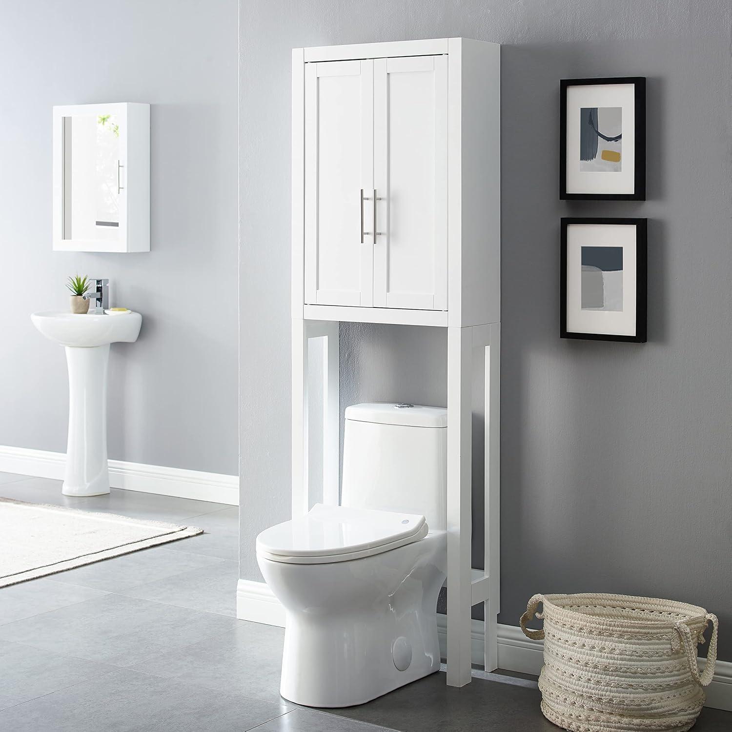 Sleek White Adjustable Over-the-Toilet Storage Cabinet