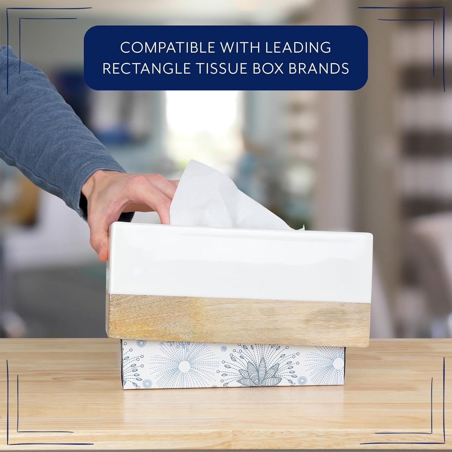 AuldHome Design Rectangular Tissue Box Cover (Enamel/Mango Wood); Minimalist Scandinavian Decor White Oblong Tissue Holder