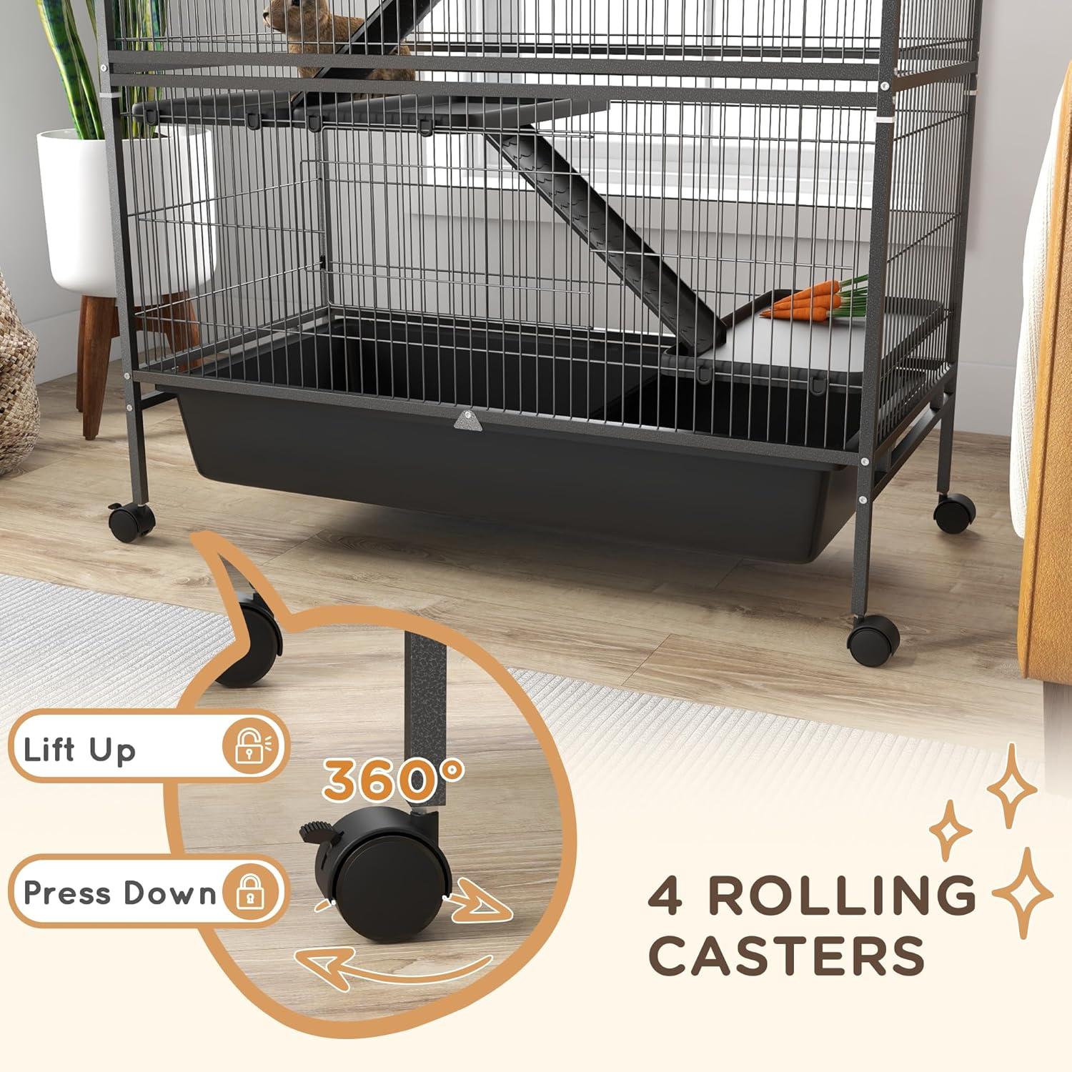 Gray 5-Level Metal Small Animal Cage with Wheels and Removable Tray