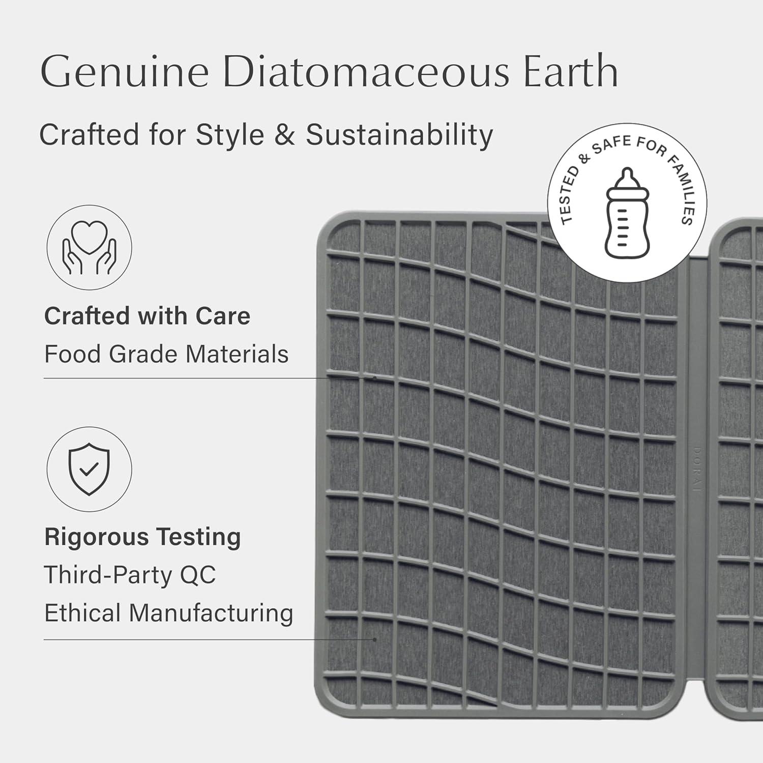 Dorai Home Dish Pad - Diatomaceous Earth Stone Drying Mat For Kitchen Counter - Quick Drying -Stone Dish Drying Mat For Kitchen - (24.6" x 16.5")