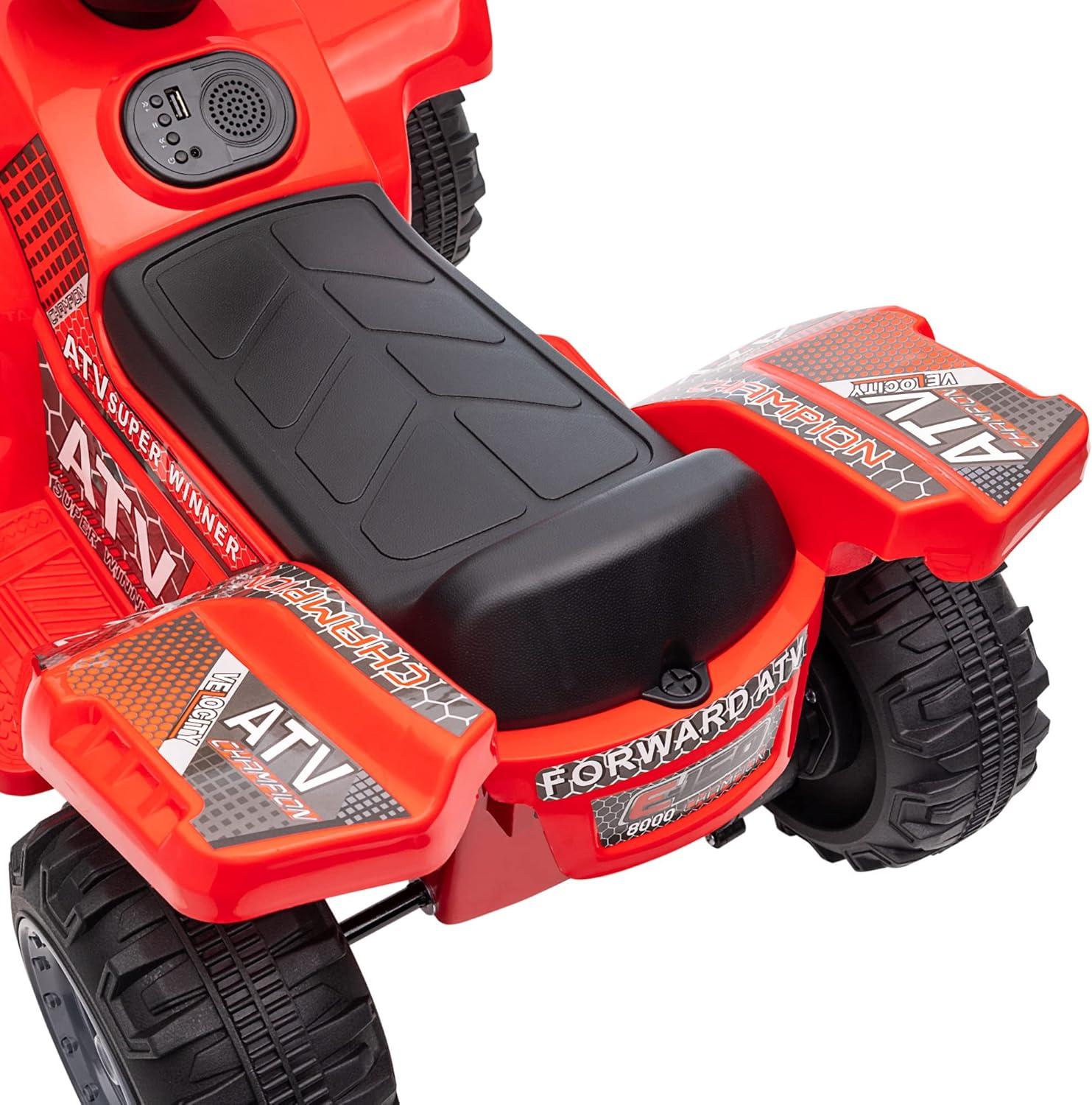 Aosom Kids ATV Four Wheeler Ride on Car, Motorized Quad, 6V Battery Powered Electric Quad with Songs for 18-36 Months, Red