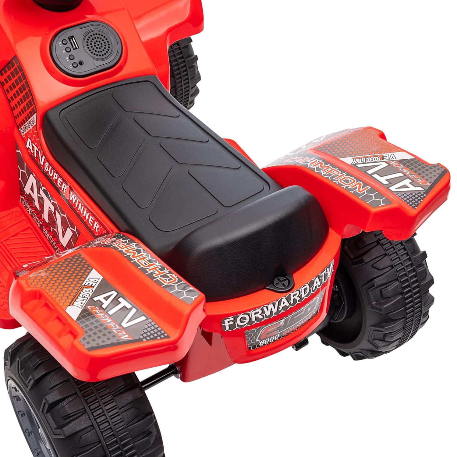 Aosom Kids ATV Four Wheeler Ride on Car, Motorized Quad, 6V Battery Powered Electric Quad with Songs for 18-36 Months, Red