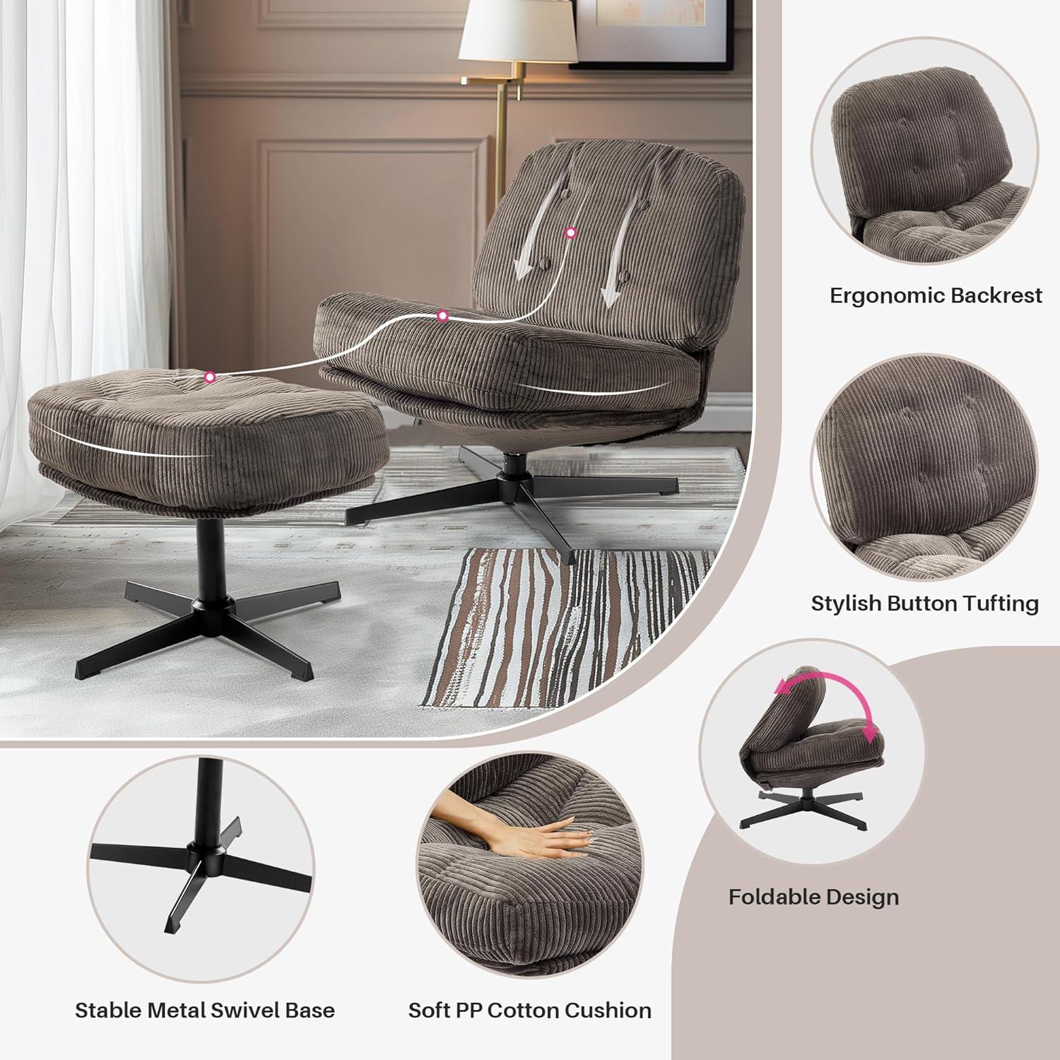 Red Barrel Studio® Hardyal Upholstered Swivel Accent Chair with Ottoman