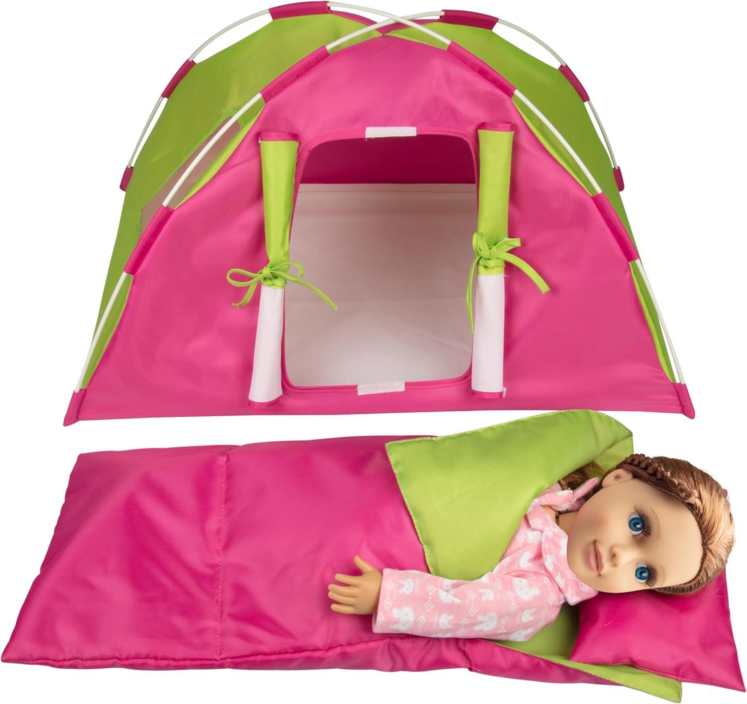 Dress Along Dolly Camping Bed Tent with Sleeping Bag and Pillow for American Girl Doll