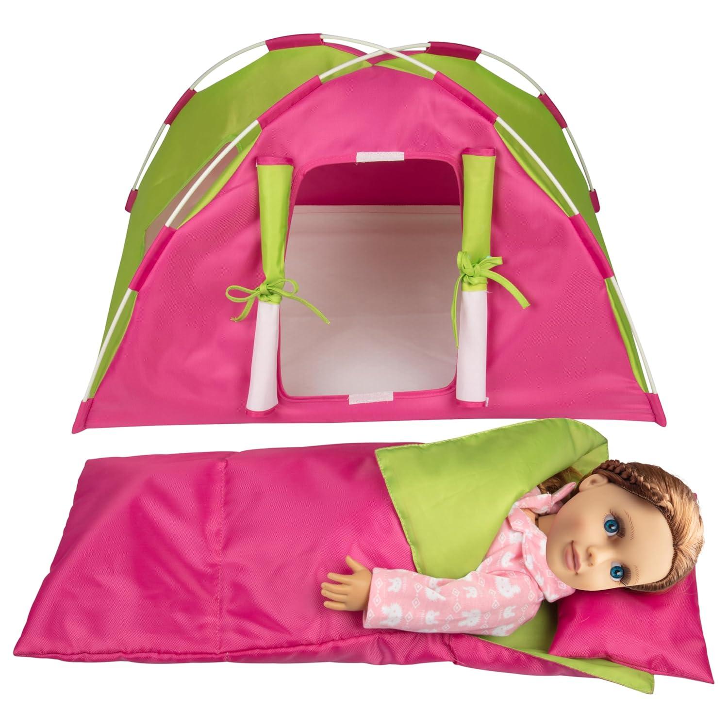 Dress Along Dolly Camping Bed Tent with Sleeping Bag and Pillow for American Girl Doll