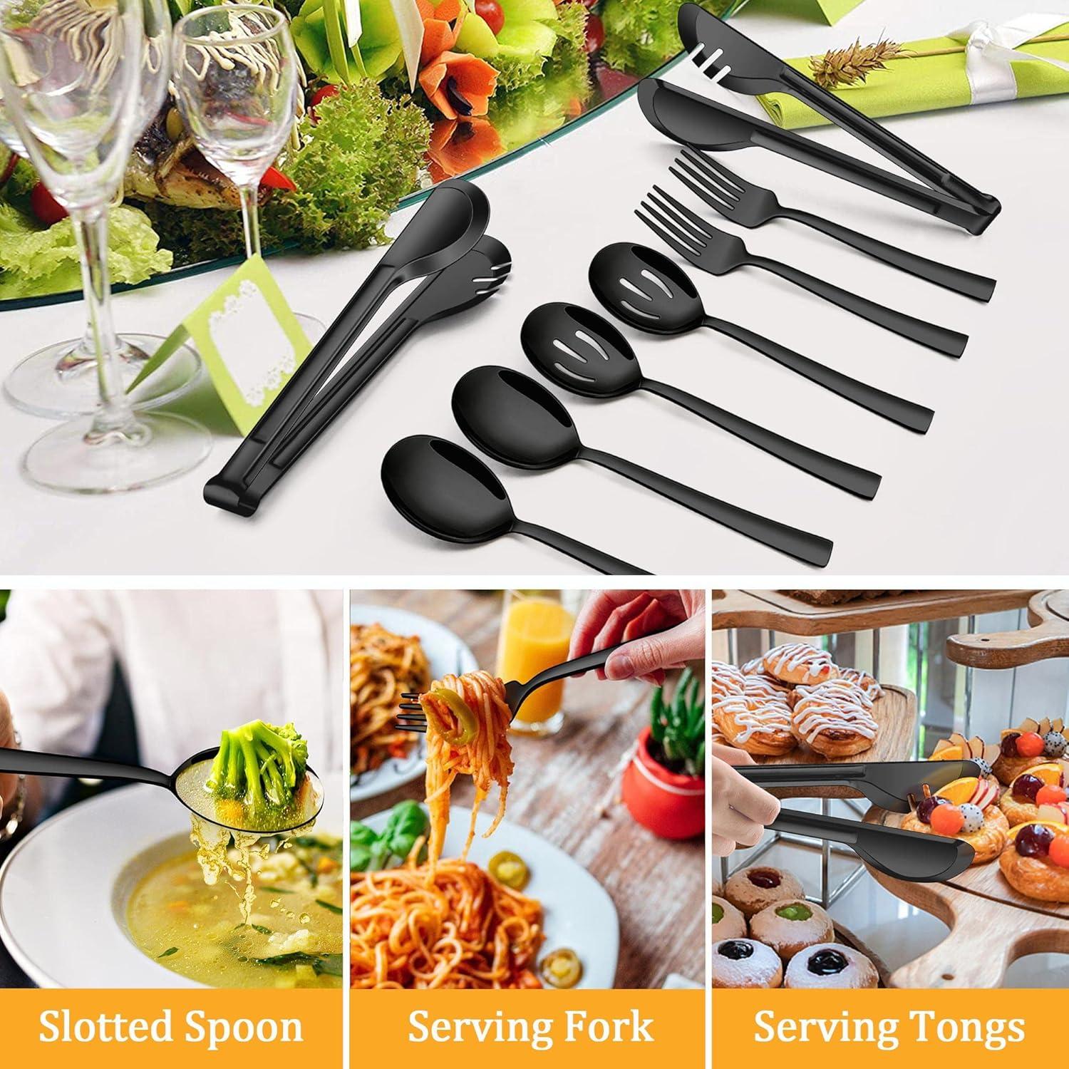 8-Piece Stainless Steel Serving Utensils Set - Includes Spoons, Forks, Tongs, Ideal For Weddings, Buffets, And Daily Use (Set of 8)