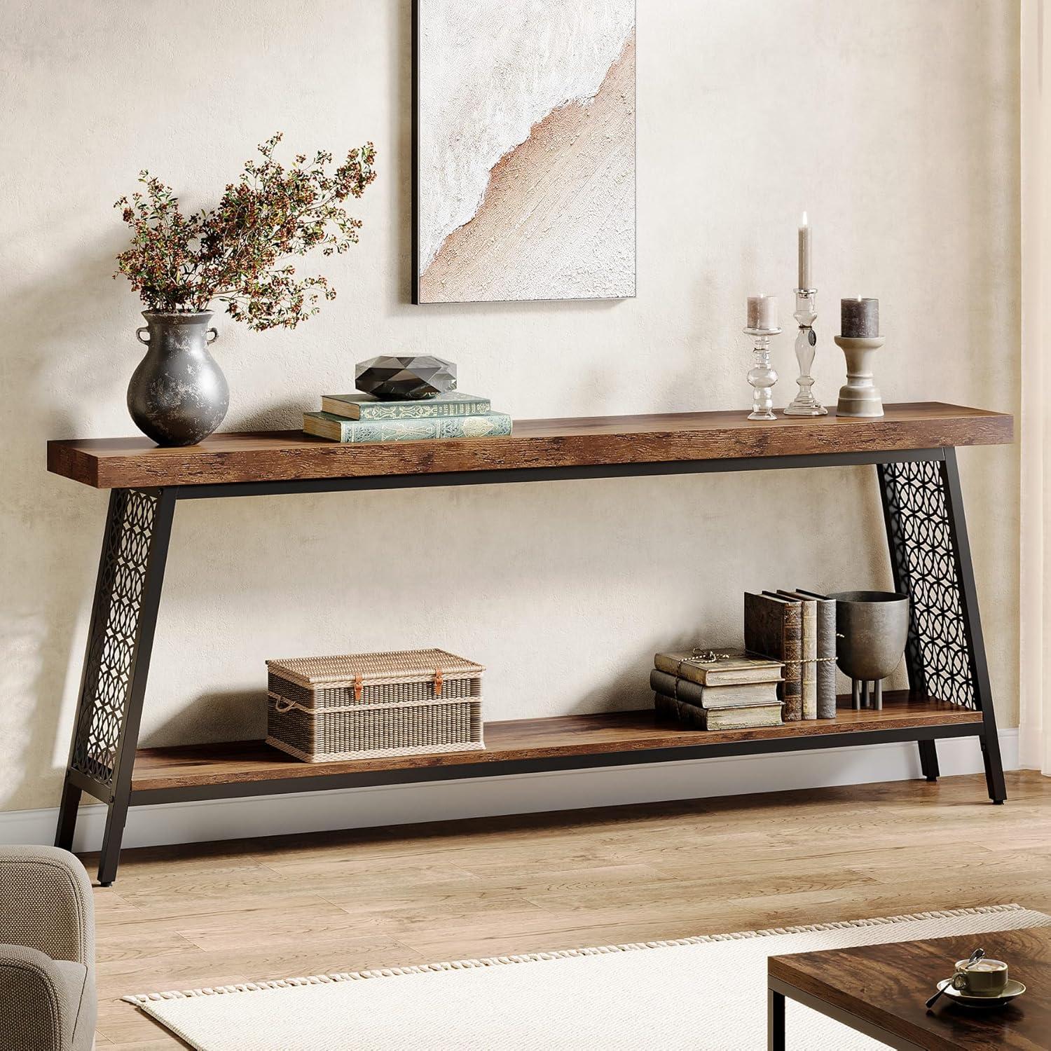 17 Stories 70.9" Console Table with Storage Shelf, 2-Tier Extra Long Sofa Table