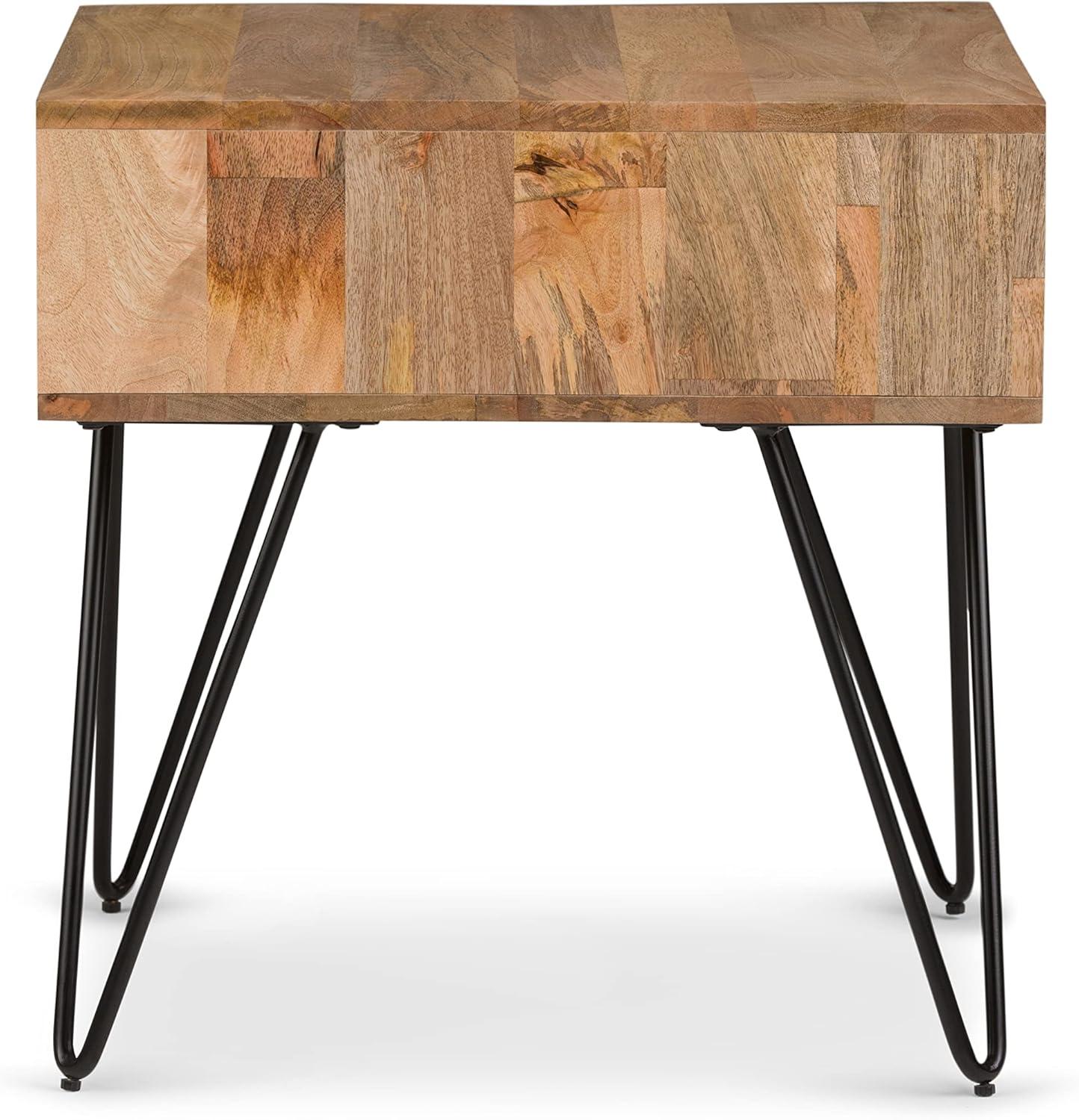 Hunter 22"W Solid Wood Industrial Square End Table with Hairpin Legs and Open Storage