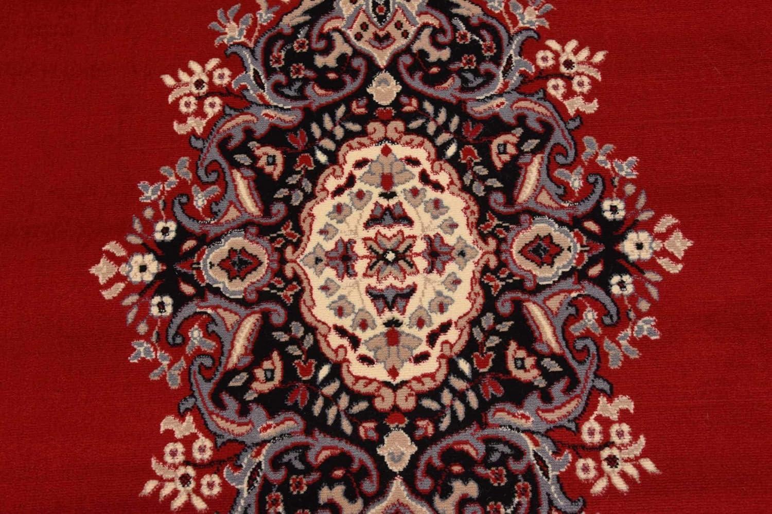 Elegant Medallion 8' x 10' Rug in Red with Black, Cream, Grey Accents