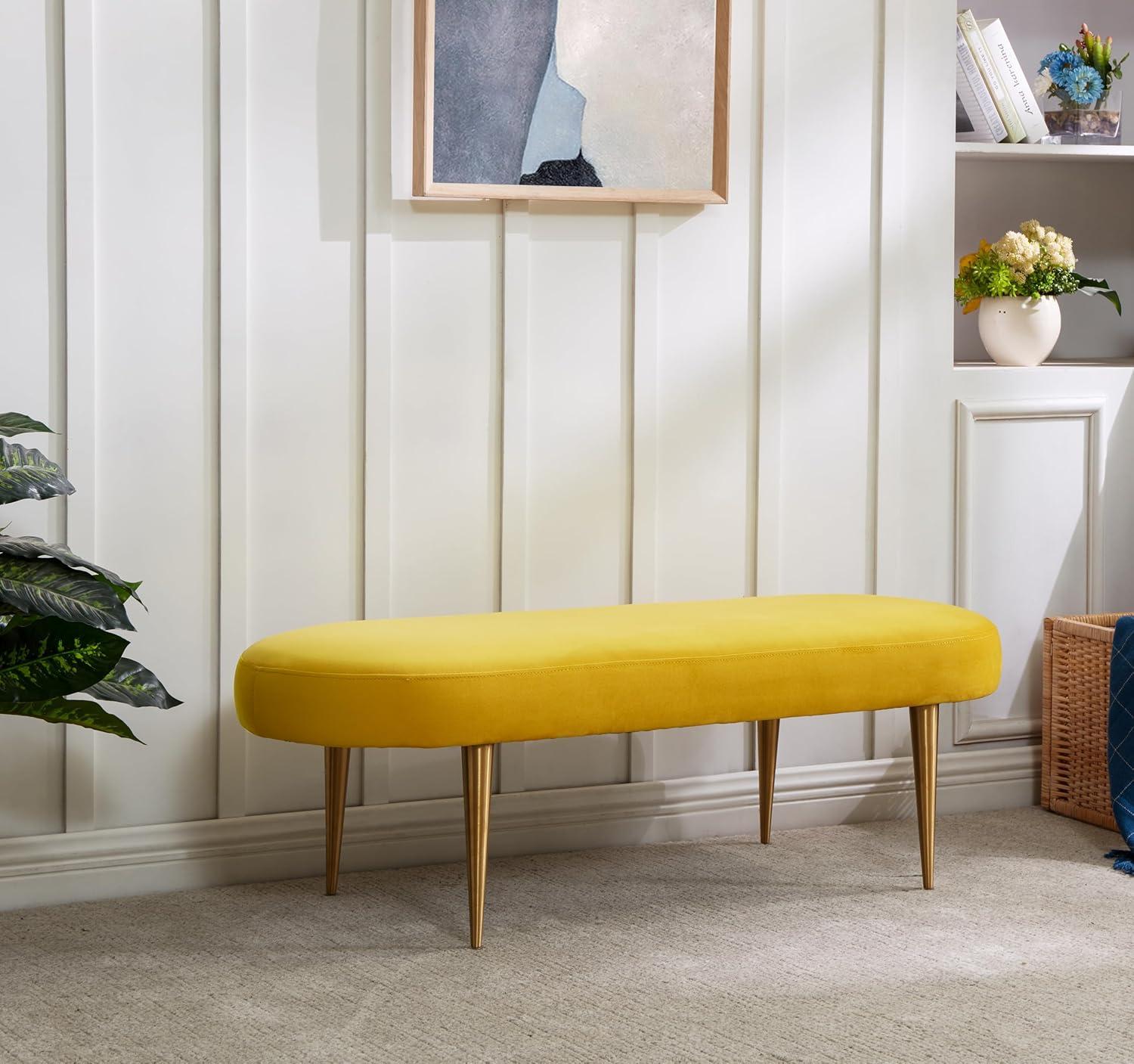 SAFAVIEH Couture Corinne Oval Solid Velvet Contemporary Bench, Marigold