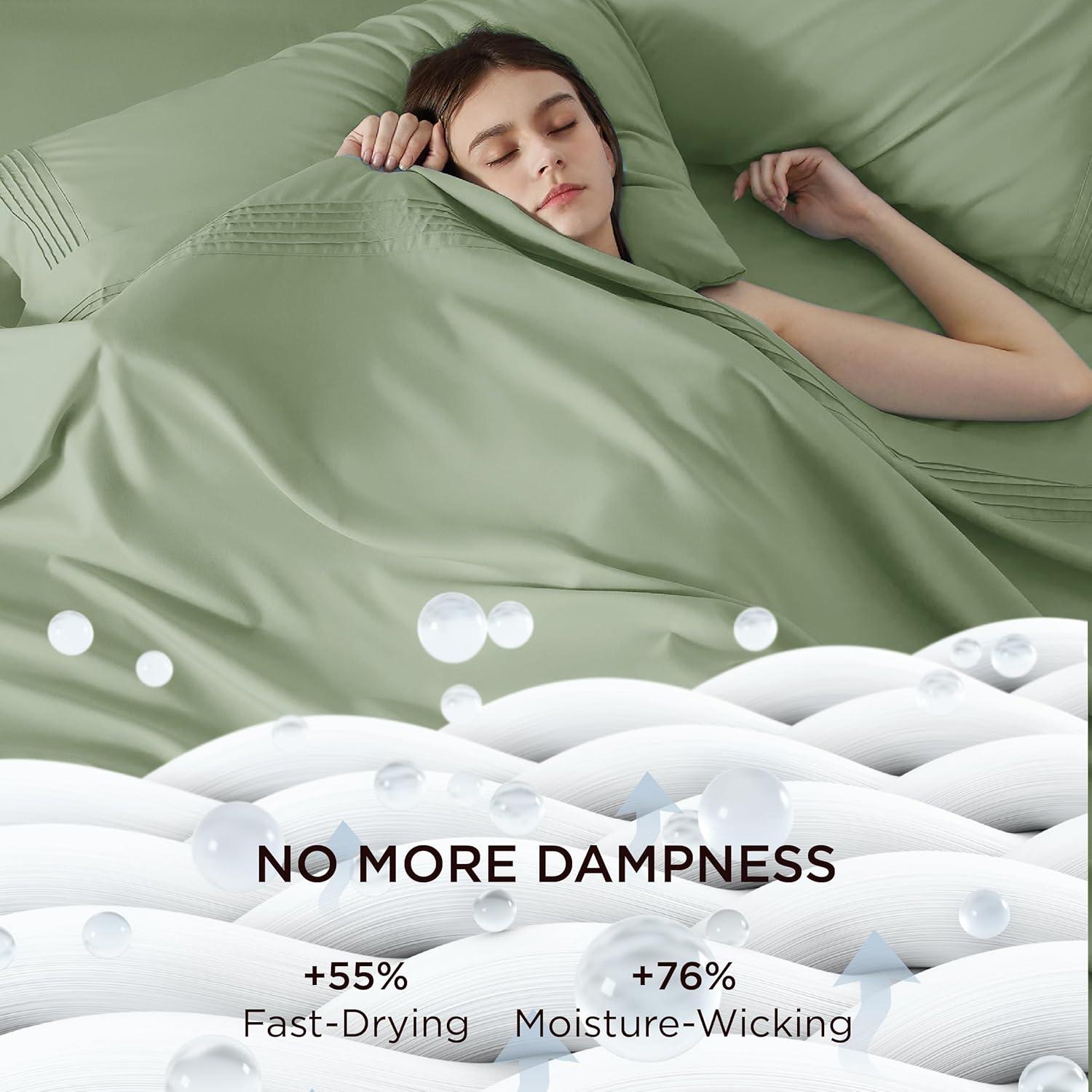 Bedsure Deep Pocket Queen Sheets Set - Fits Mattresses Up to 21 Inches Thick - 4 Piece GentleSoft Bed Sheets, Moisture Wicking, Soft & Cooling Bedsheet & Pillowcases, Easy & Secure Fit, Sage Green