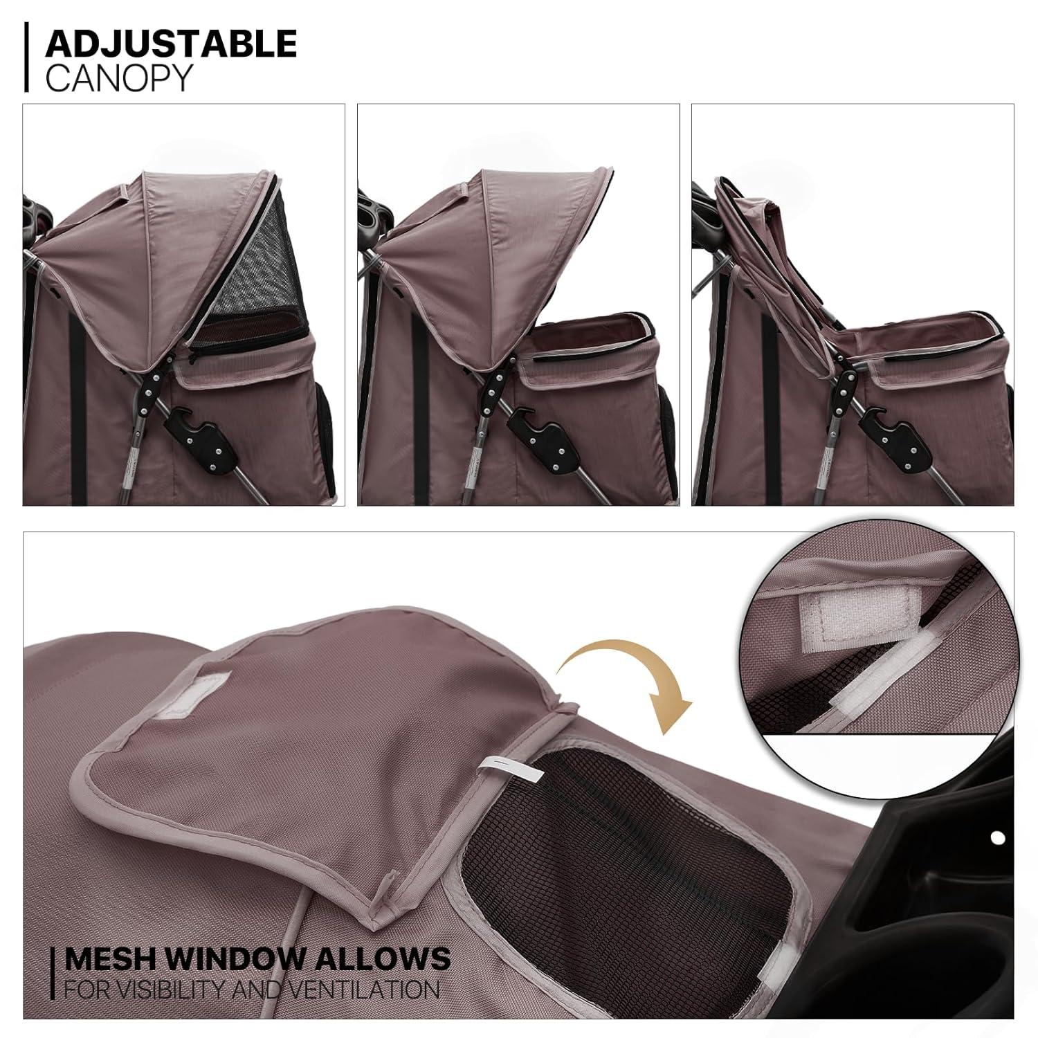 3 Wheel Folding Pet Stroller, Foldable Dog Jogger Stroller with Storage Basket, Cup Holder & Canopy