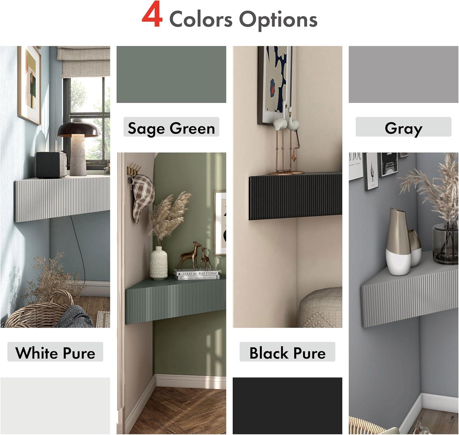 Denhour DH BASIC Transitional 47-inch 3-Shelf Corner Floating TV Stand by  3D Wavy Panel Door - Sage Green Weathered,N/A