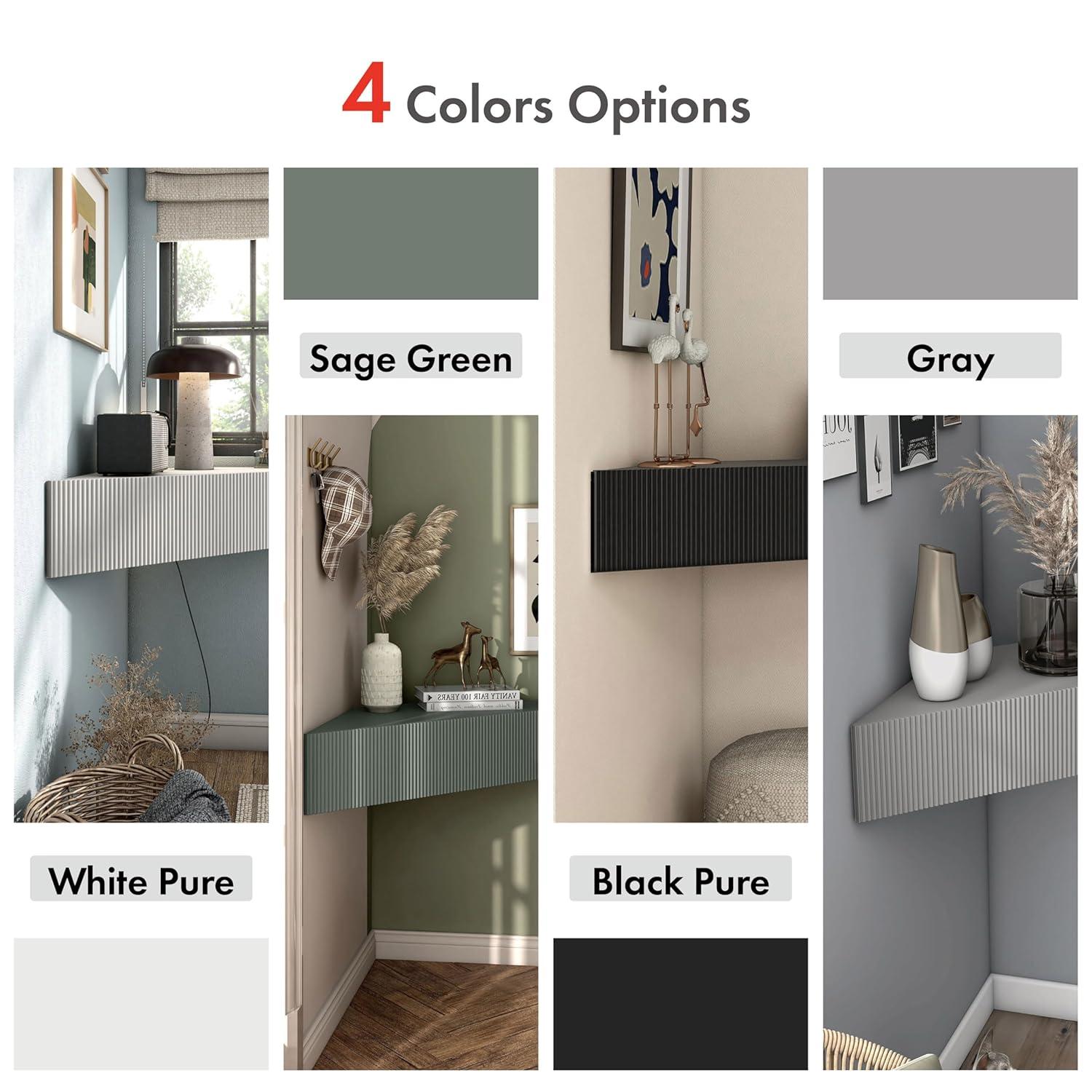 Denhour DH BASIC Transitional 47-inch 3-Shelf Corner Floating TV Stand by  3D Wavy Panel Door - Sage Green Weathered,N/A