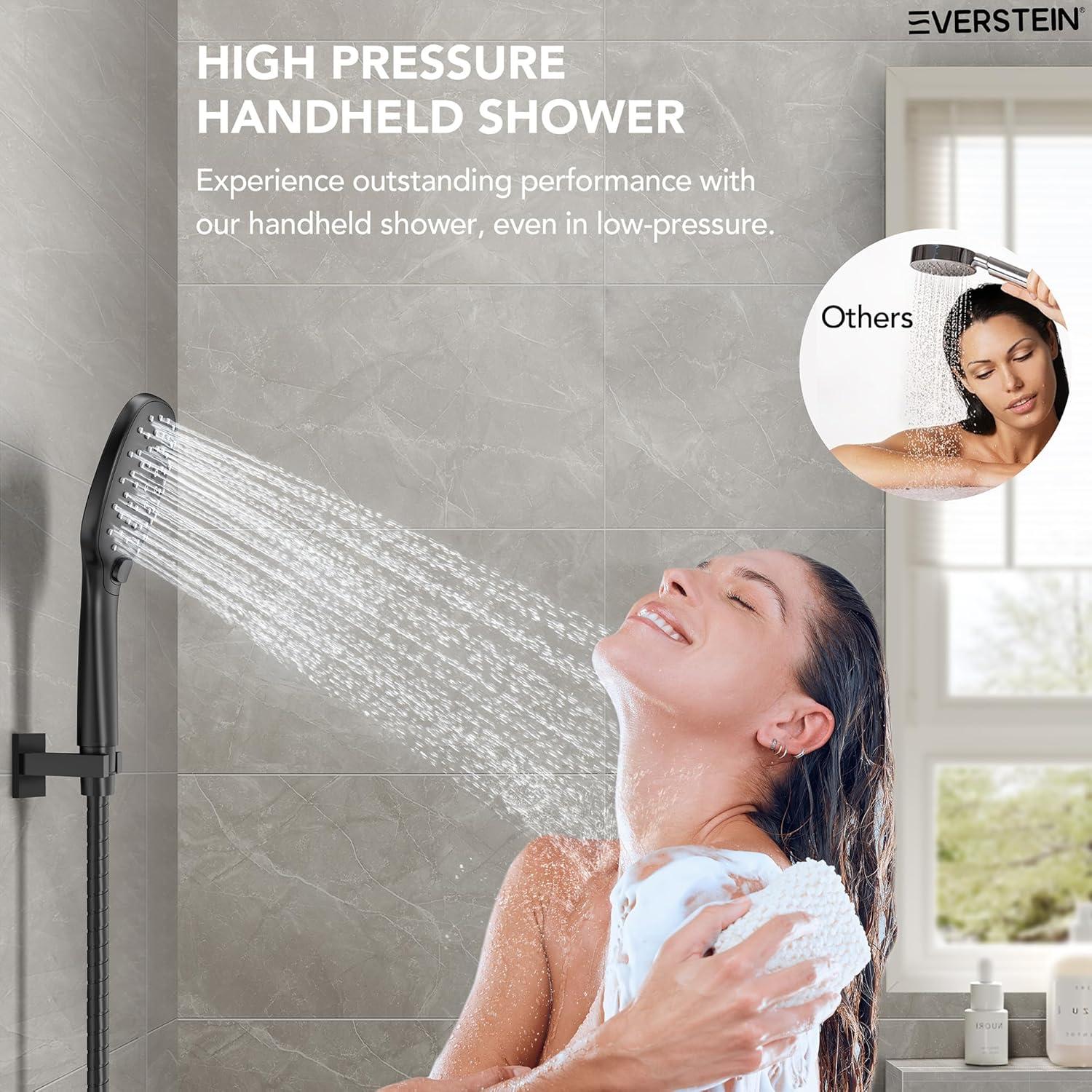 YAWWALK 10" Shower Head with 3-Spray Patterns Handheld in Matte Black (Valve Included)
