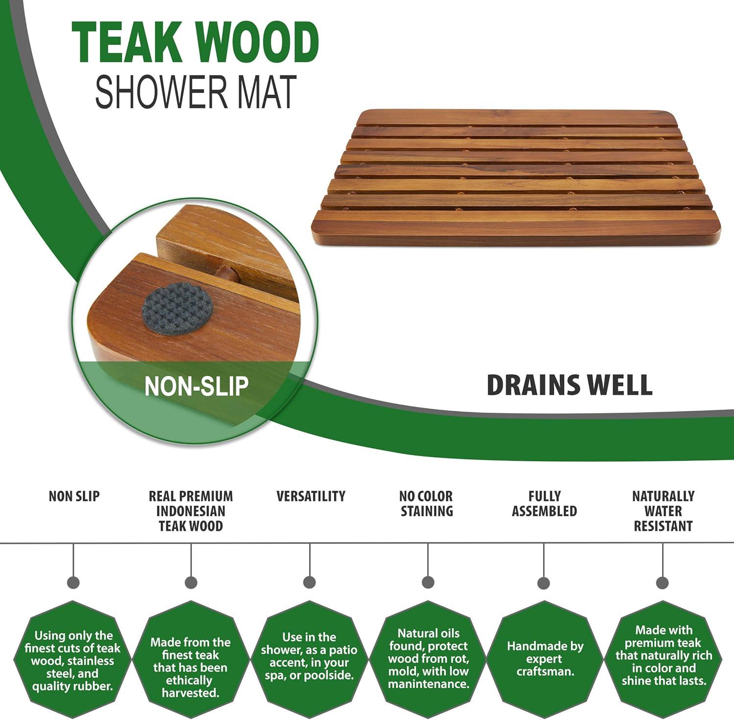 Indonesian Teak 24 Inch Non-Slip Shower Mat