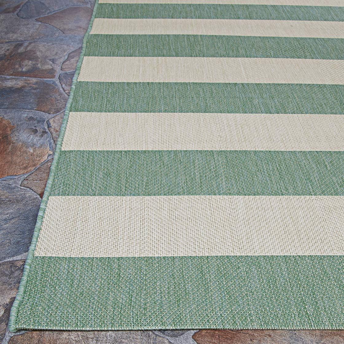 Couristan Afuera Yacht Club 5'3" x 7'6" Sea Mist Green and Ivory Stripe Outdoor Rectangle Rug