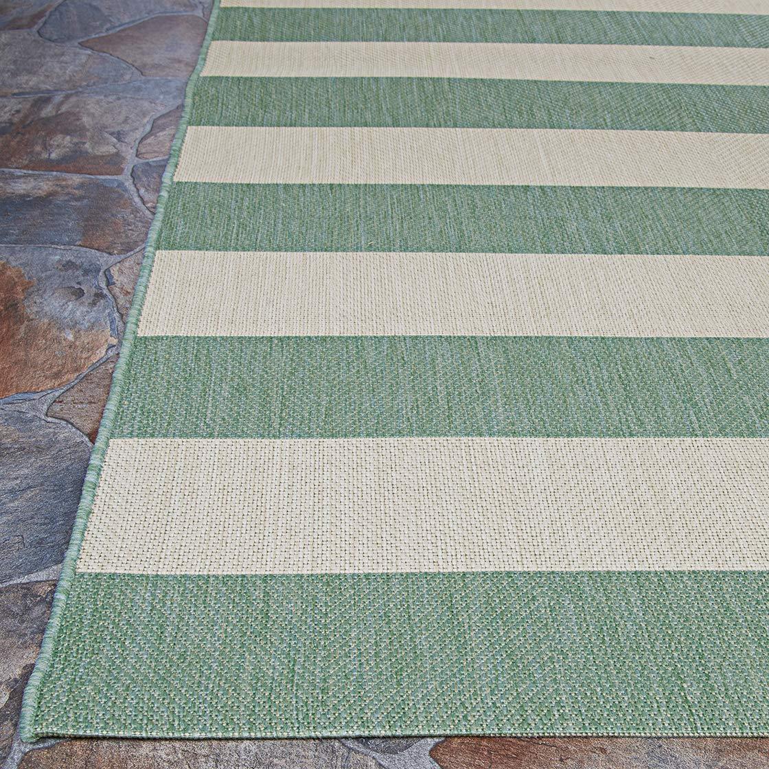Couristan Afuera Yacht Club 5'3" x 7'6" Sea Mist Green and Ivory Stripe Outdoor Rectangle Rug
