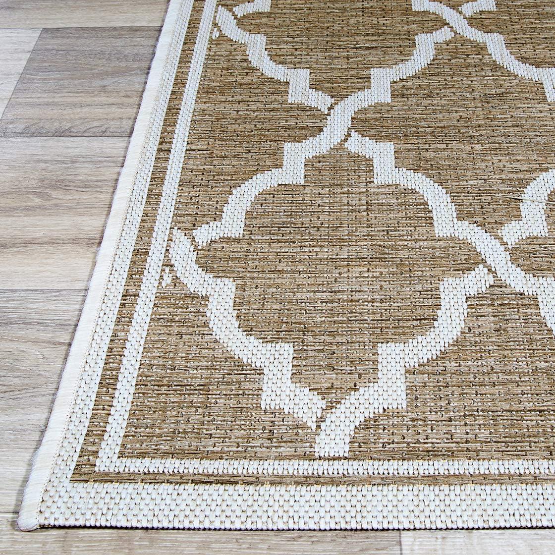 Transitional Taupe/Sand Trellis Synthetic Area Rug, 8'6" x 13'