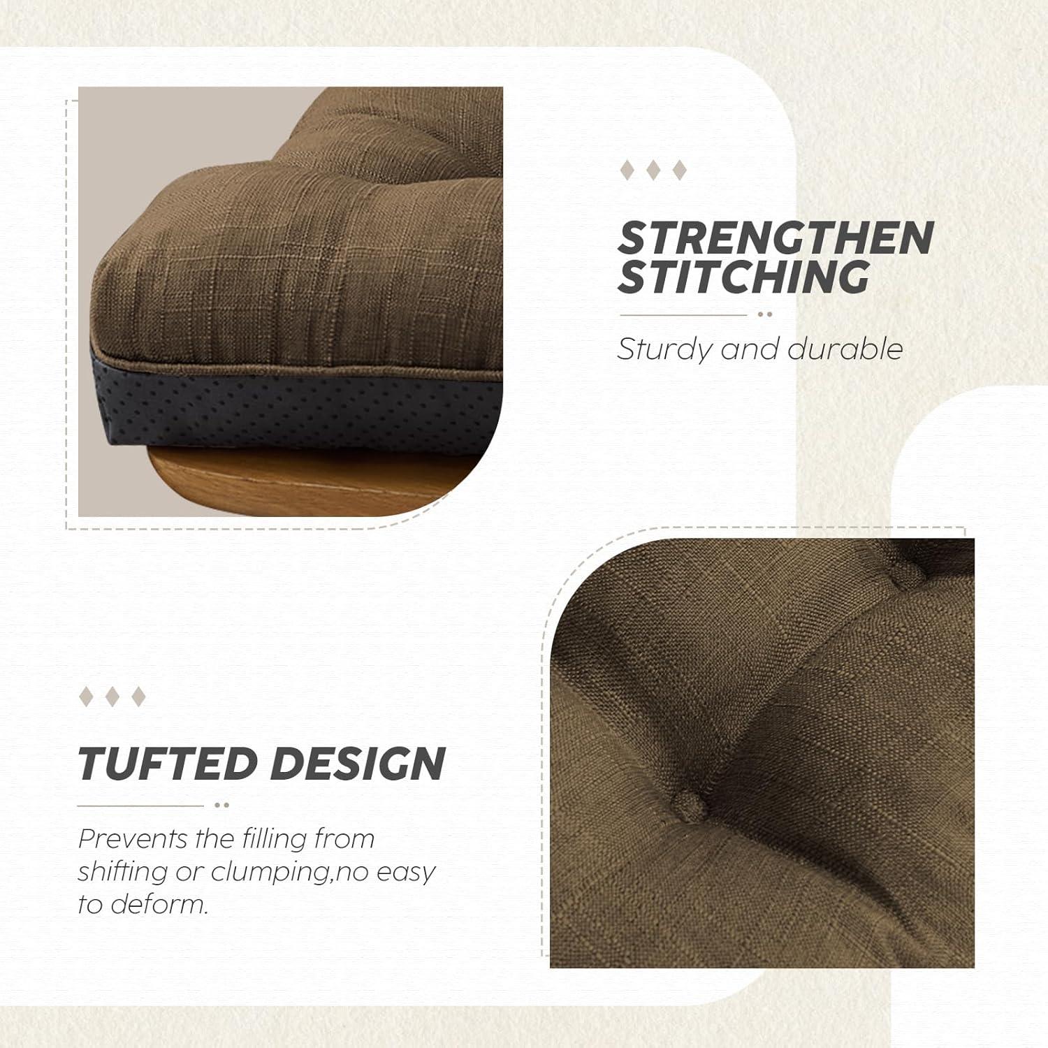 Chair Cushions for Dining Chairs Set of 4, Non Slip Tufted Kitchen Chair Cushions with Ties, Shredded Memory Foam Kitchen Chair Pads, 15.5" x 15.5" x 4", Brown