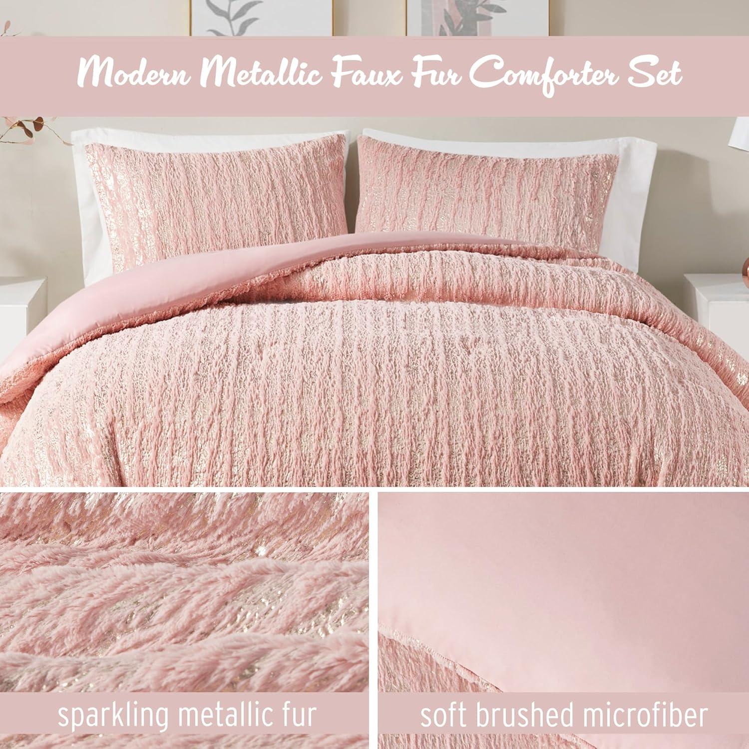 510 Design Metallic Print Faux Fur Comforter Set
