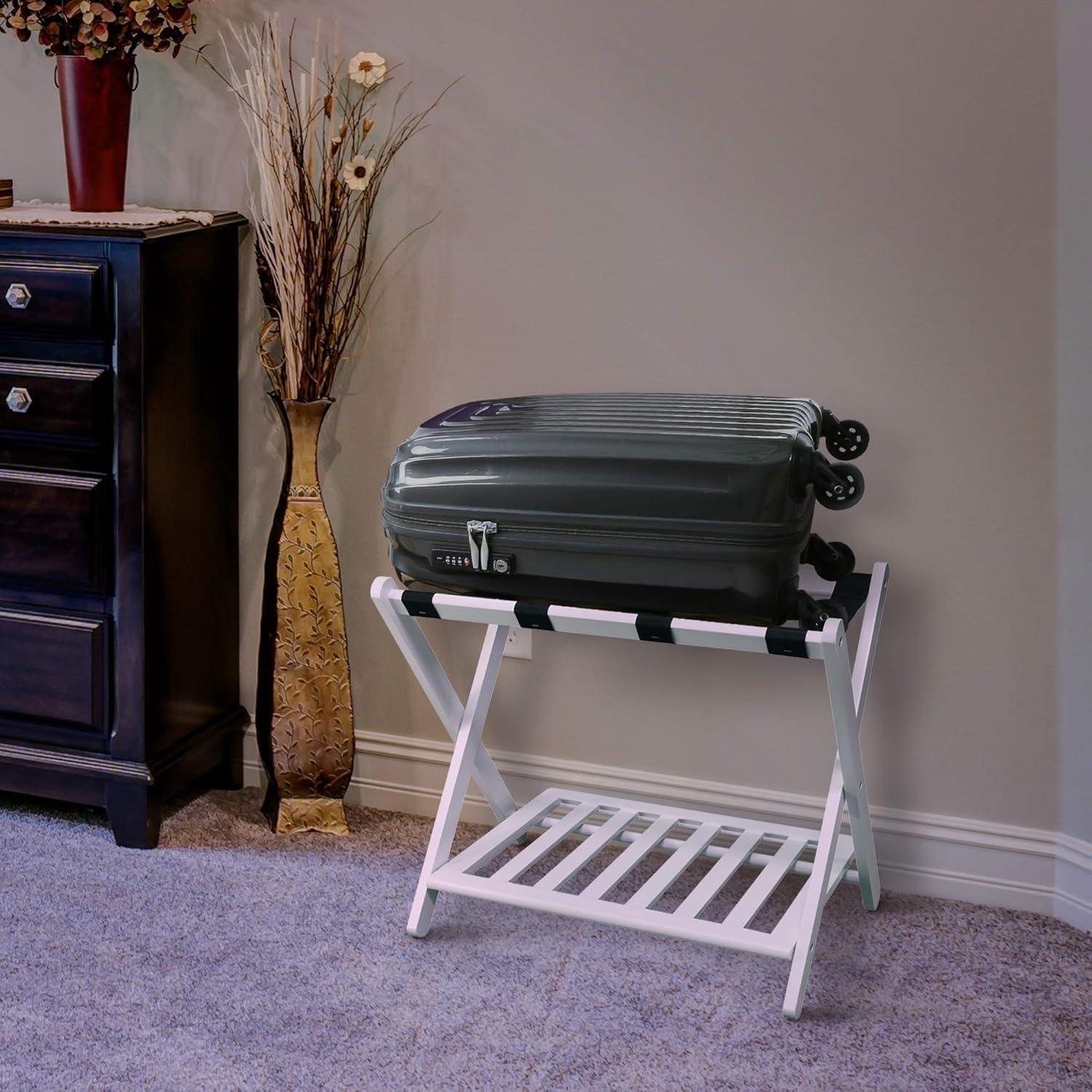 Luggage Rack with Shelf White : Hotel-Style, Folding, No Assembly Required