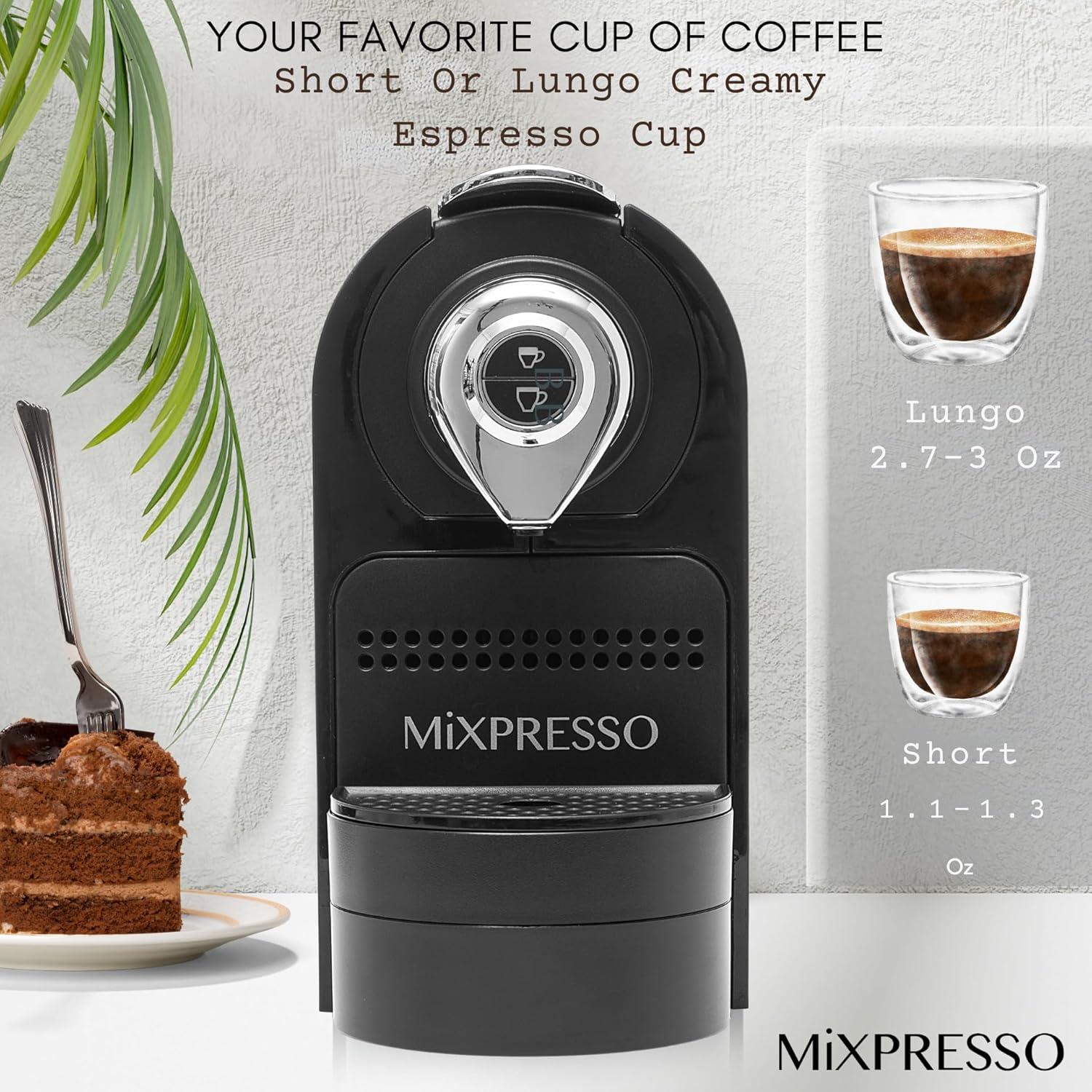 Mixpresso Espresso Machine for Nespresso Compatible Capsule, Single Serve Coffee Maker Programmable for Espresso Pods, Premium Italian 19 Bar High Pressure Pump 27oz 1400w Black Coffee Maker