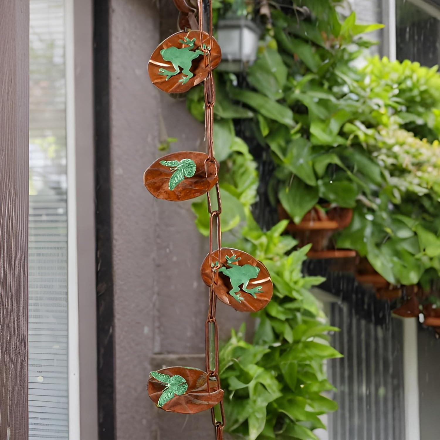 Evergreen Garden Lily Pad Metal Rain Chains for Gutters | 8 Ft. Rain Catcher Chain Replacement Downspout | Decorative Rain Chains for Outside Garden Balcony Porch