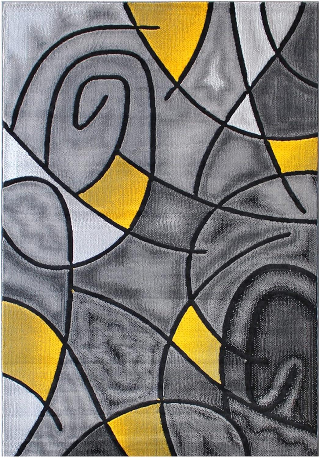 Reversible Abstract Yellow Synthetic 5' x 7' Area Rug