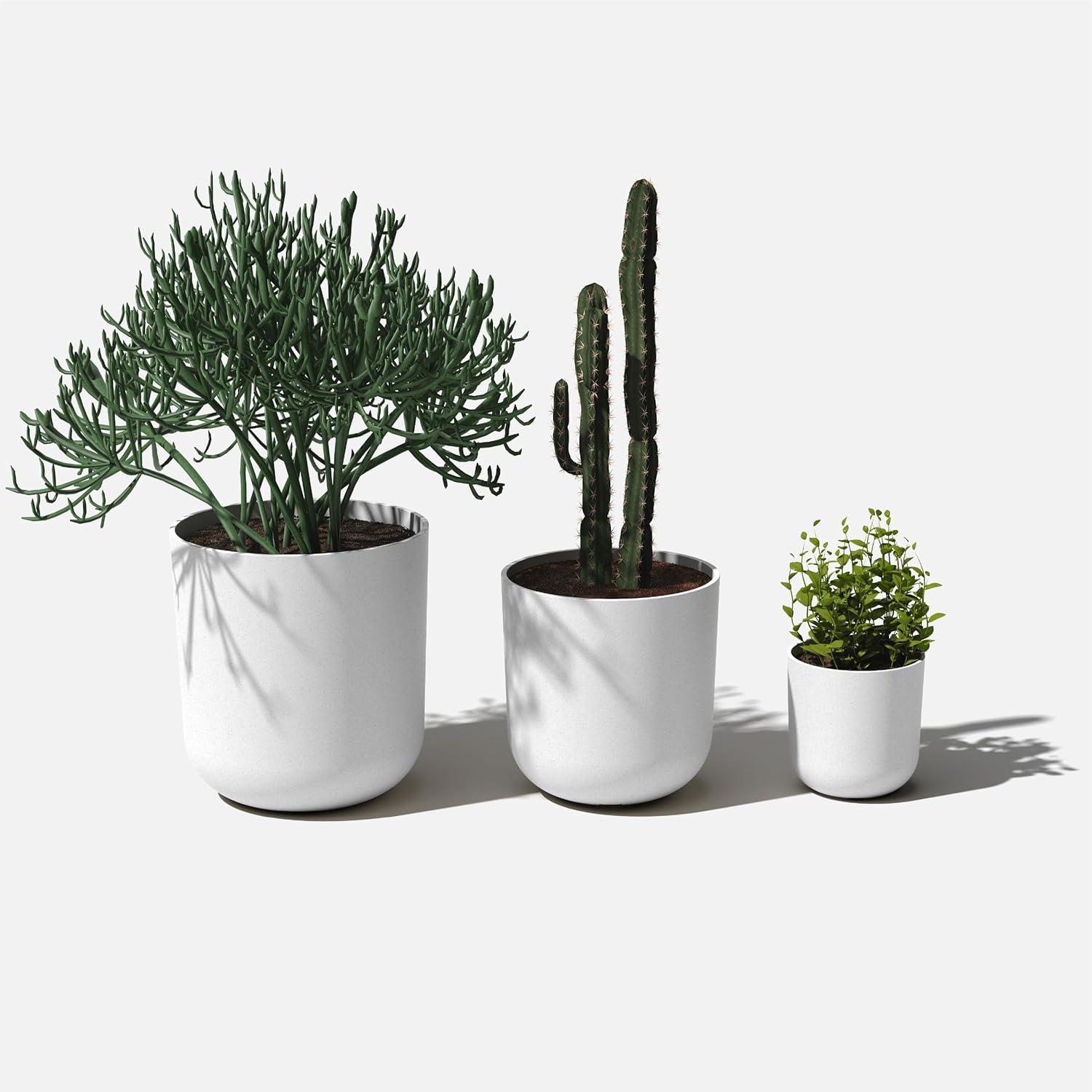 Veradek Kona Series Bundle - Three Piece Set of Plastic-Stone Planters - White
