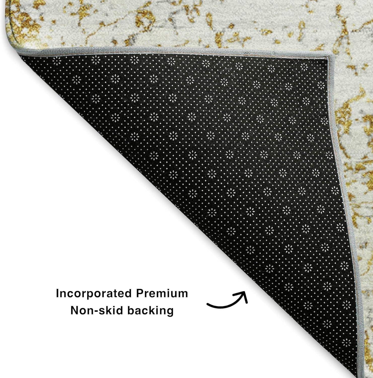 Gold and White 10' x 14' Washable Synthetic Area Rug