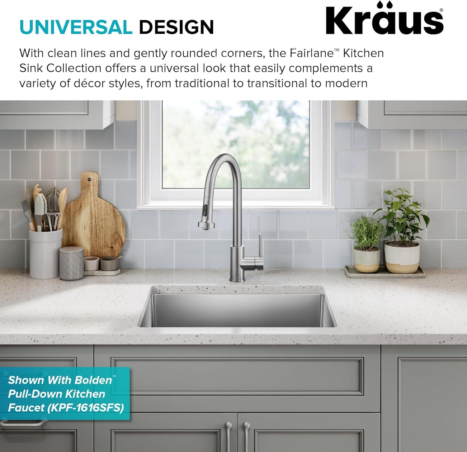 Fairlane 25-Inch Satin Stainless Steel Undermount Kitchen Sink