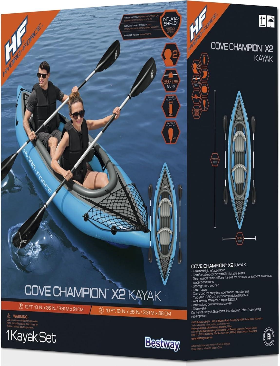 Hydro-Force Blue and Gray 2-Person Inflatable Kayak Set