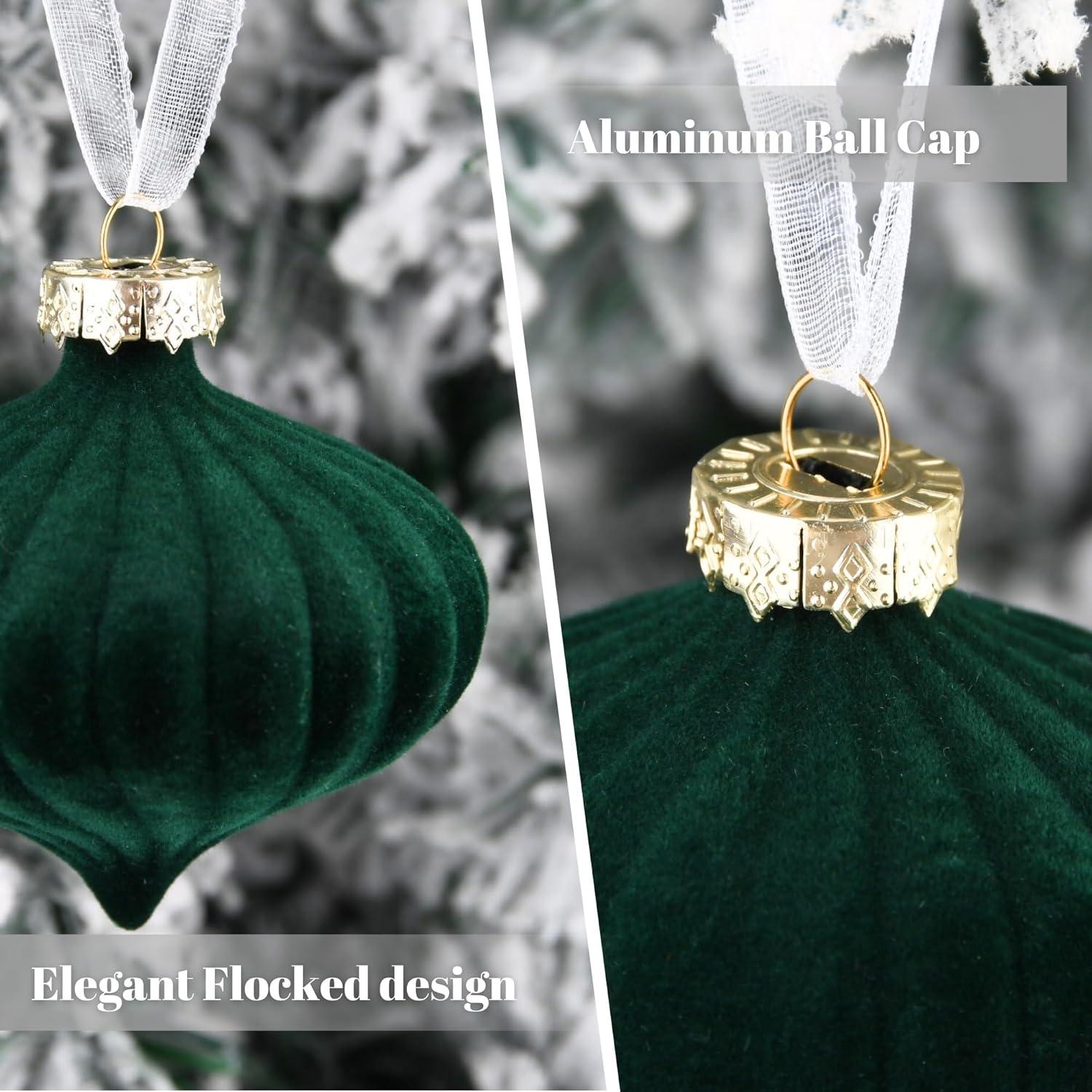 Dark Green Velvet Christmas Ornament Set - Pack of 28