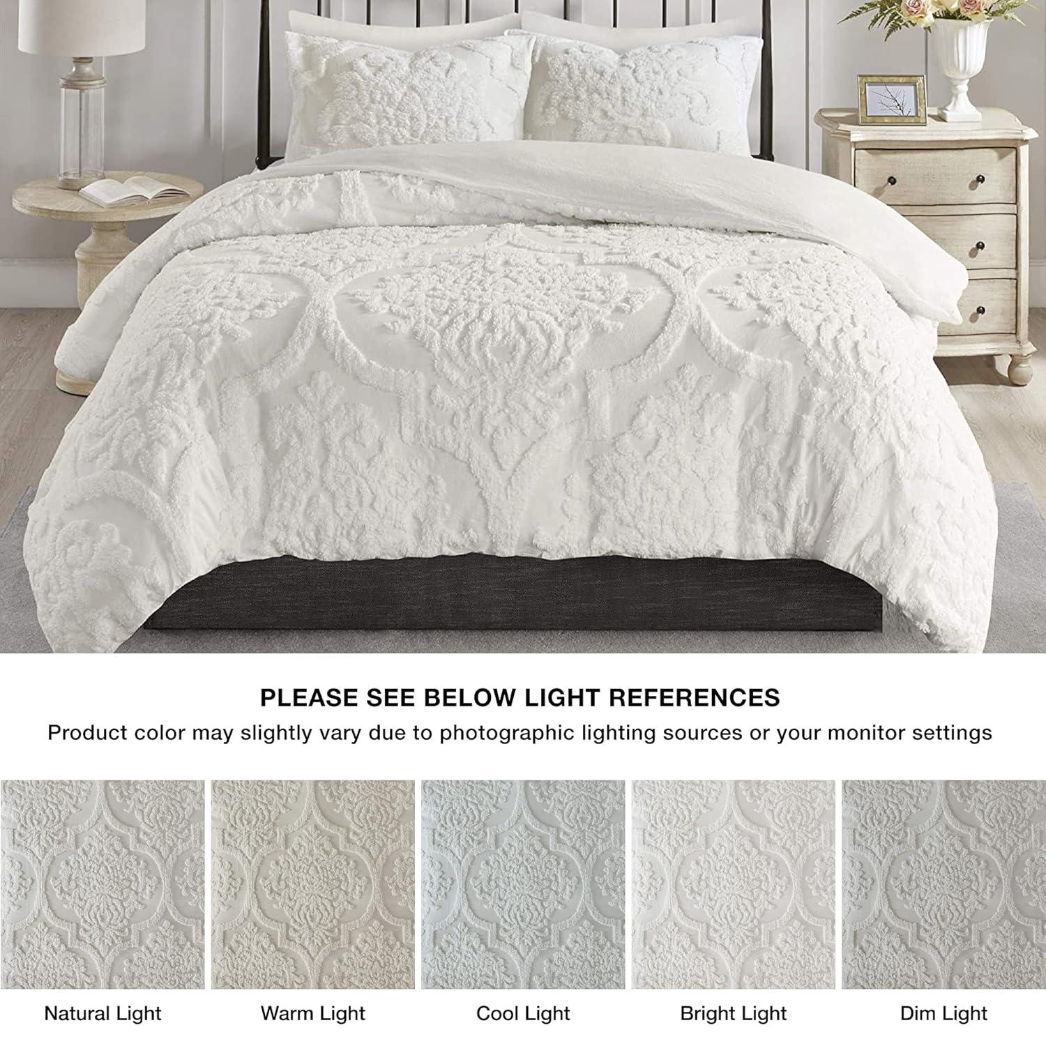 Madison Park Viola Tufted Cotton Chenille Damask 3 Piece Comforter Set