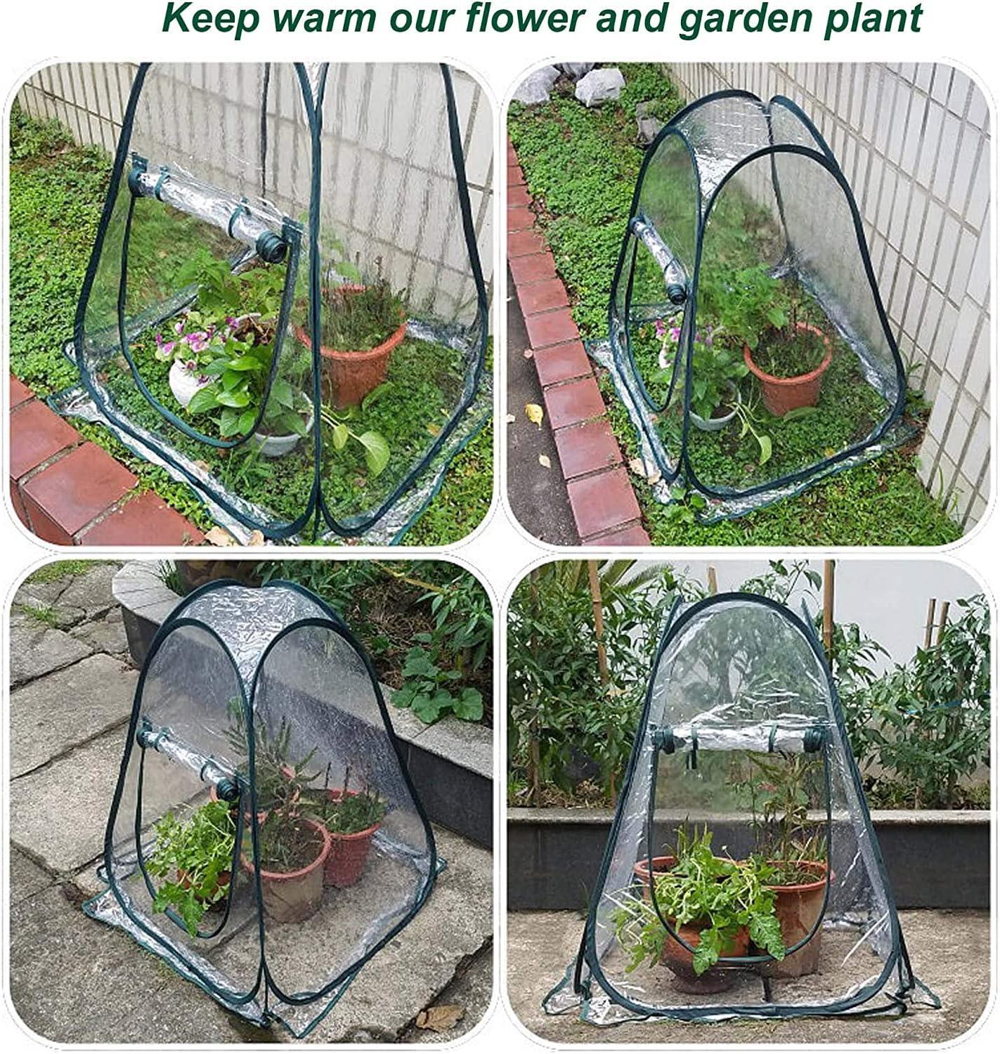 Easy Set-up Mini Greenhouse Pack of 2 Mini Pop up Flower House Backard Garden Plant Cover for Cold Forst Protection PVC Sunshine Room with Stakes and Carrybag (27" L x 27" W x 31" H)