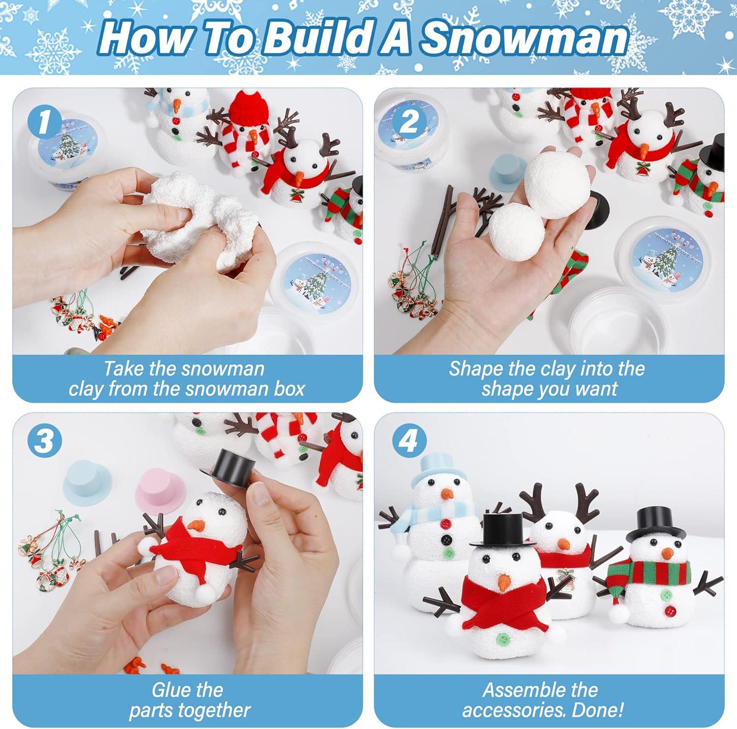 12 Pack Build a Snowman Kit Christmas Stocking Stuffers Christmas Crafts for Kids, Xmas Gifts Birthday Gifts Air Dry Clay for Kids