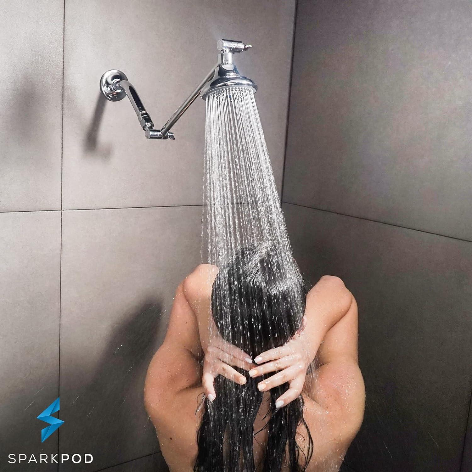 SparkPod 11" Solid Brass Shower Arm Extension - Easily Adjustable with Universal Connection to Showerheads (Luxury Polished Chrome)